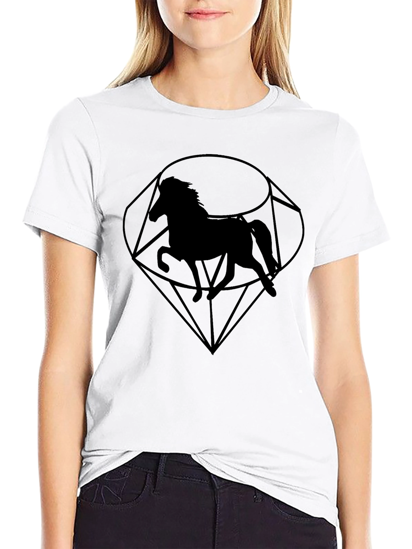 Geometric Horse Graphic Tee - Stylish Black T-Shirt