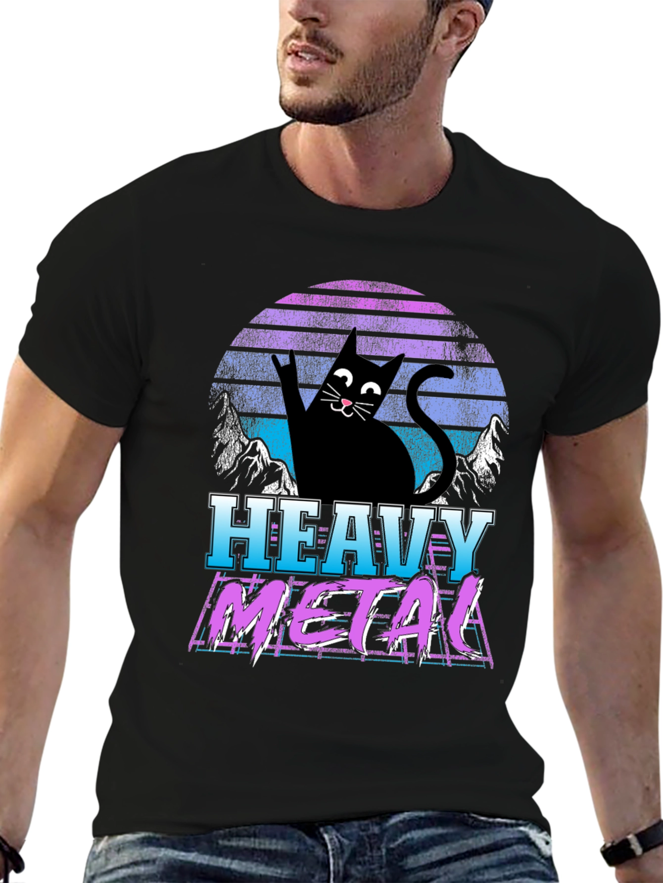 Heavy Metal Cat Graphic T-Shirt