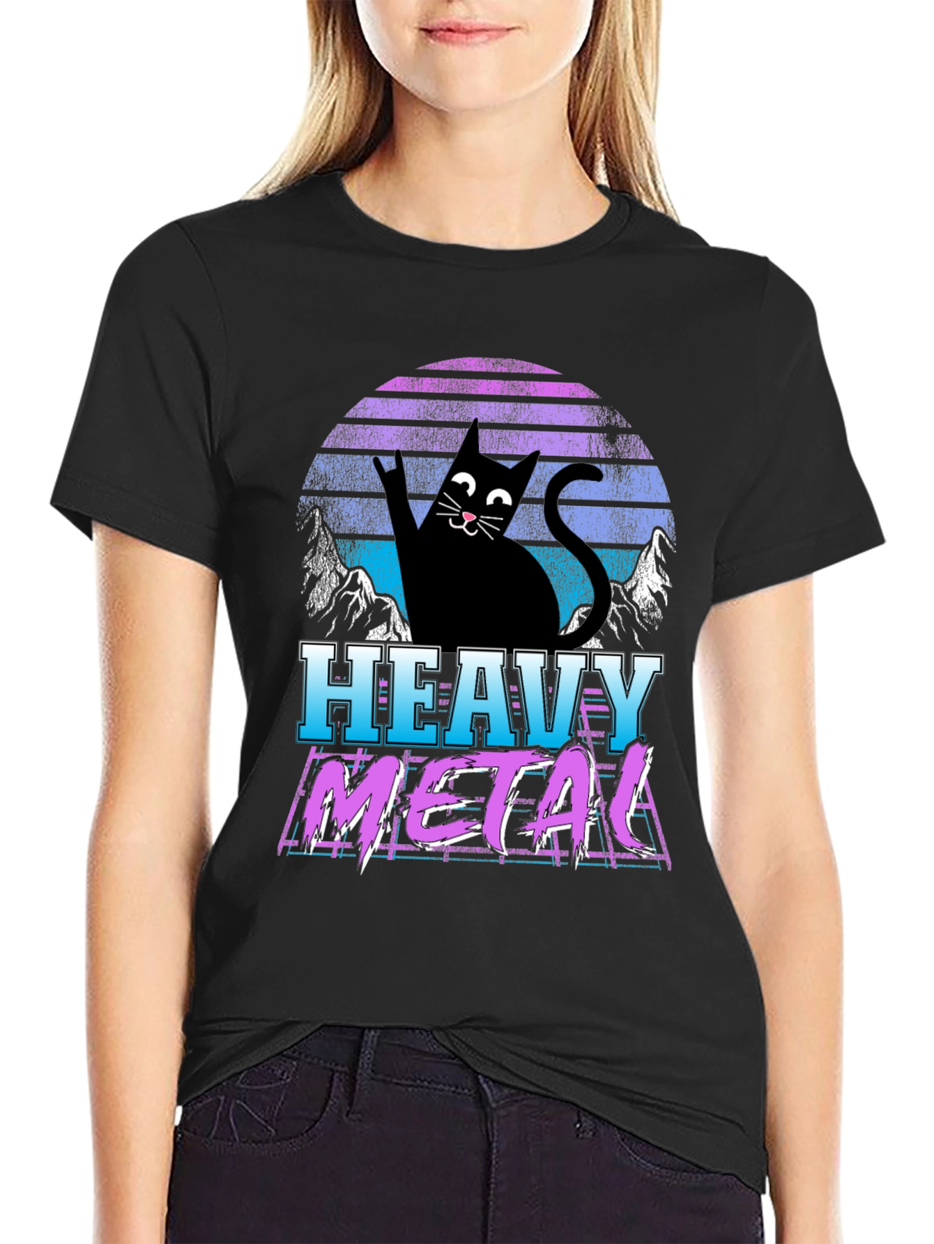 Heavy Metal Cat Graphic T-Shirt