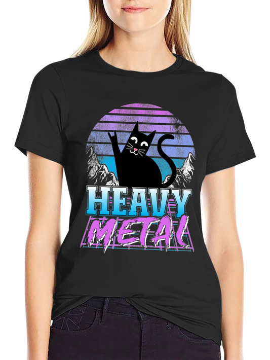 Heavy Metal Cat Graphic T-Shirt
