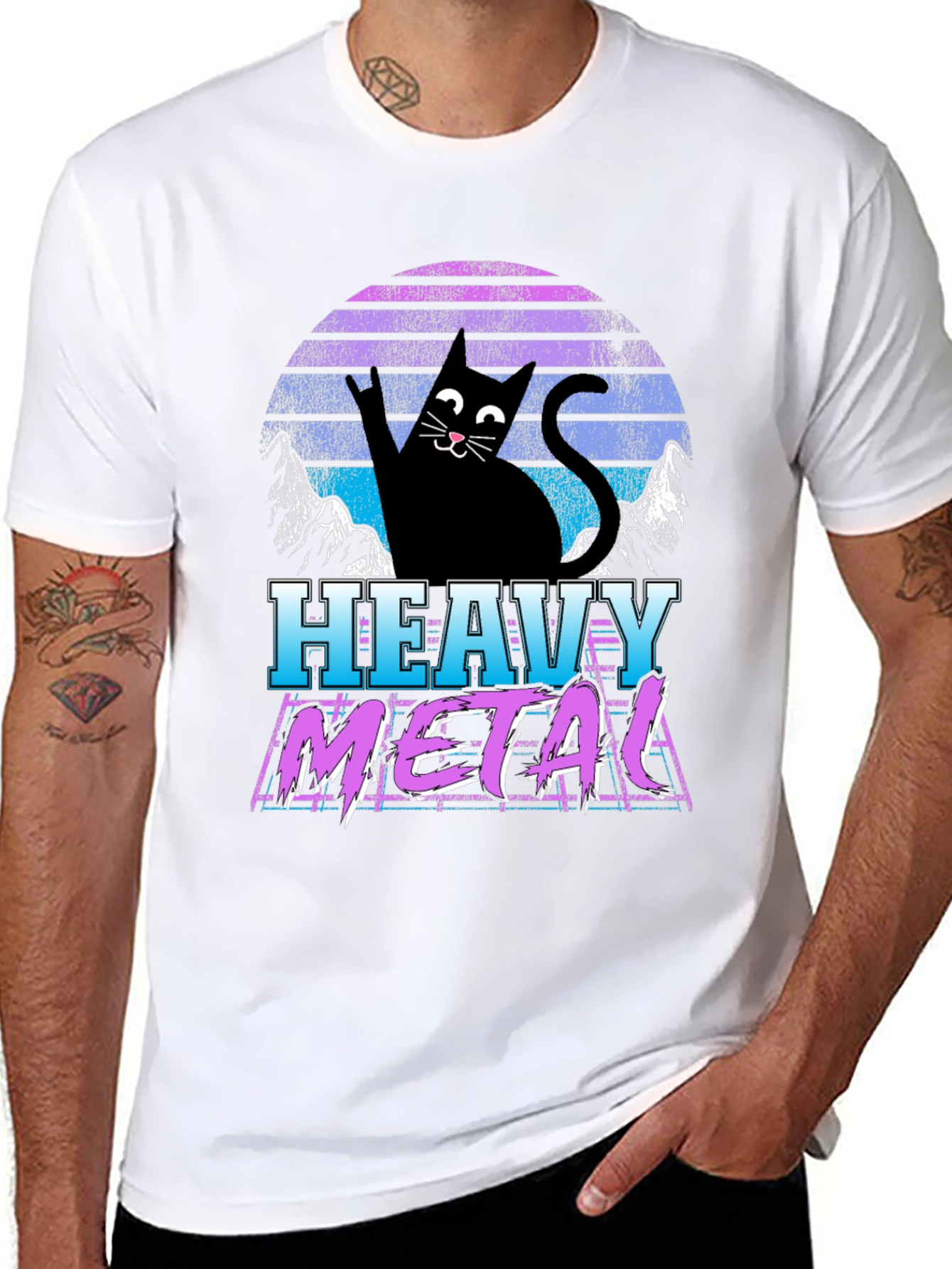 Heavy Metal Cat Graphic T-Shirt