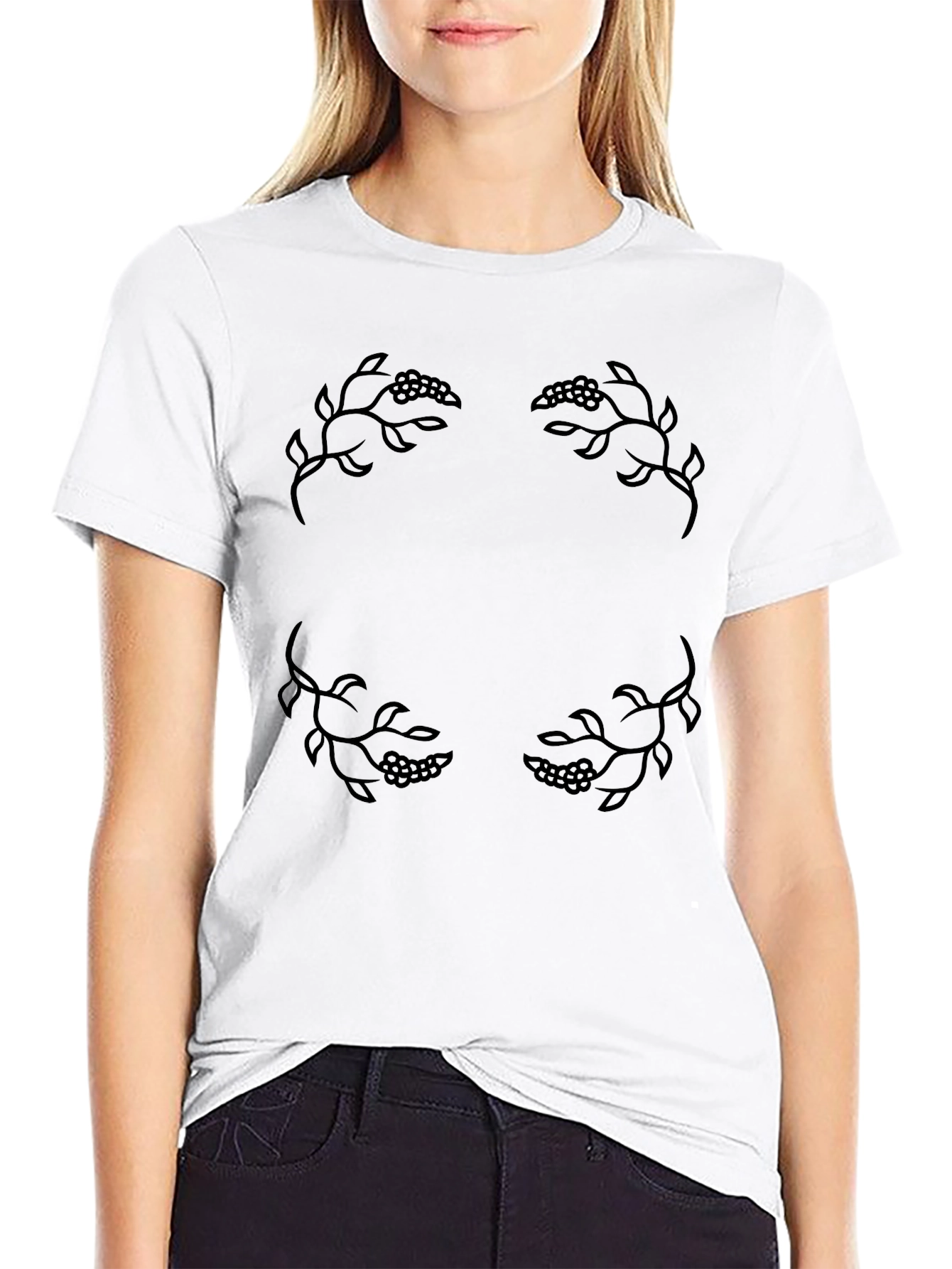 Black Tee with Floral Berry Accents