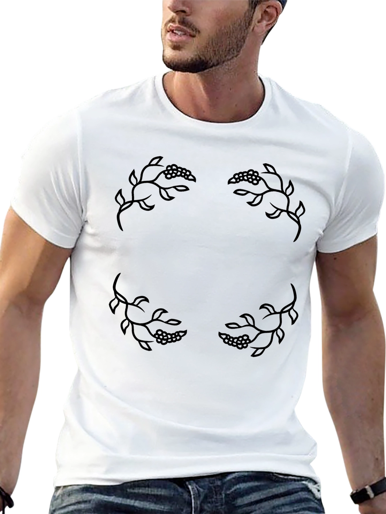 Black Tee with Floral Berry Accents