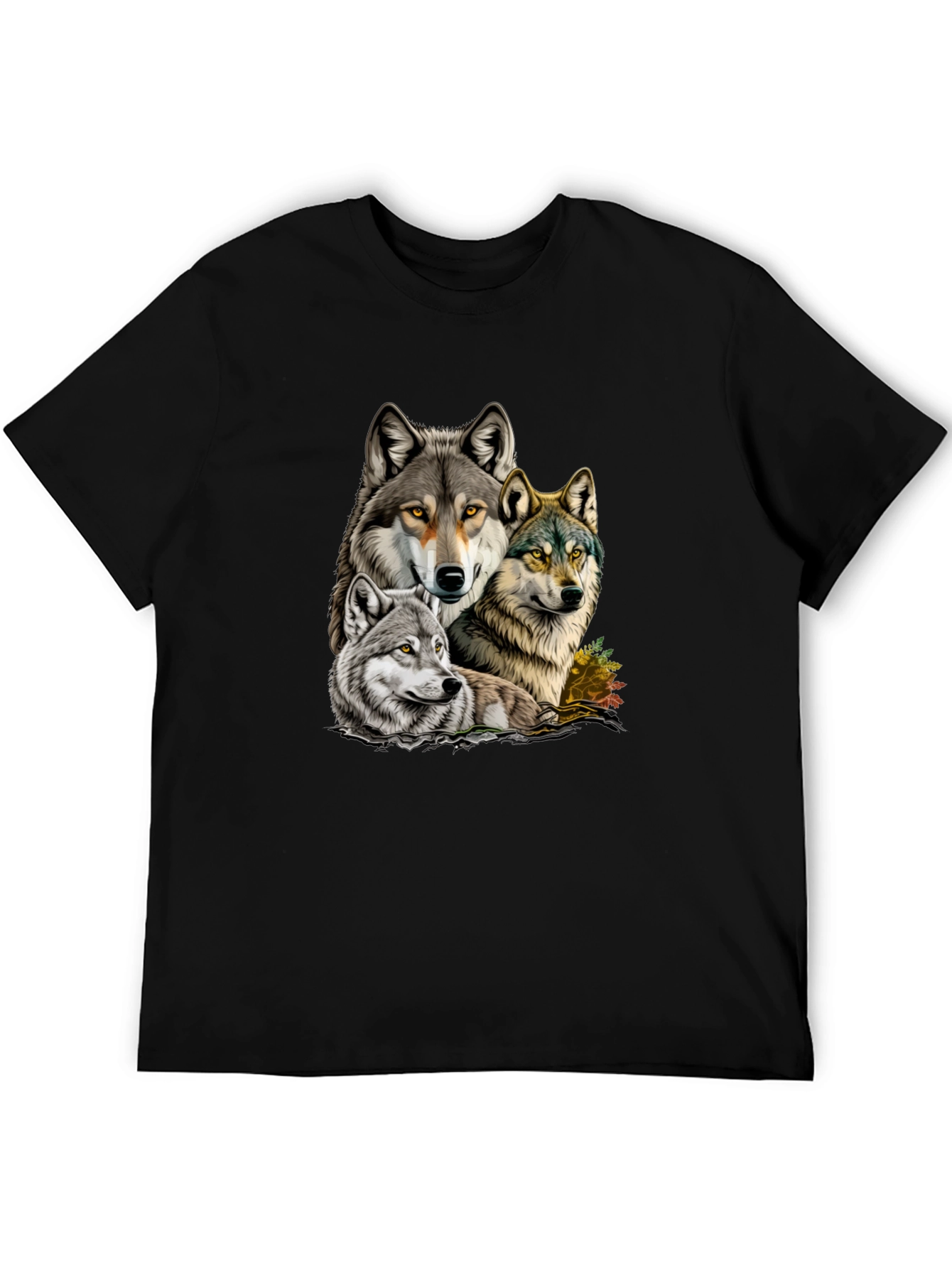 Wolf Pack Graphic Tee - Black Cotton T-Shirt