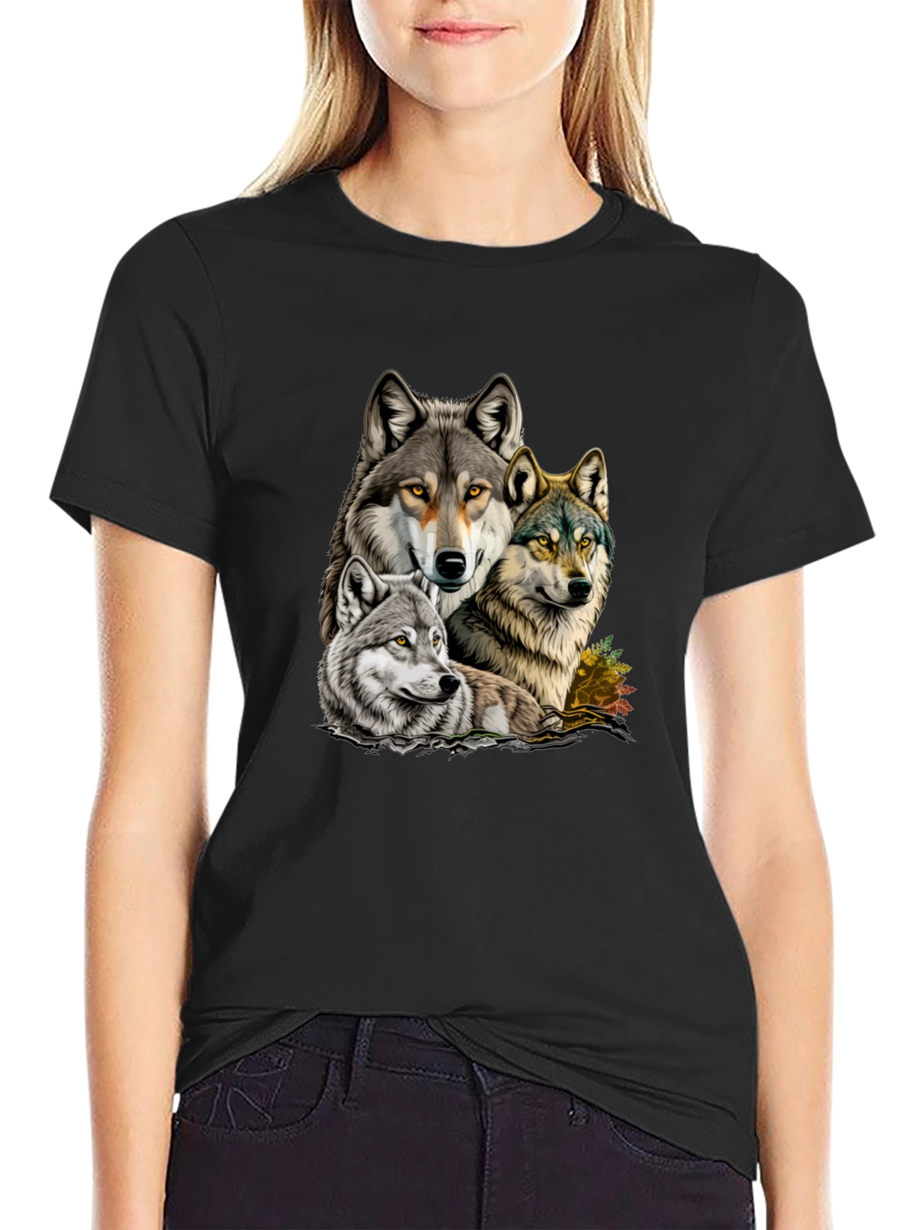 Wolf Pack Graphic Tee - Black Cotton T-Shirt