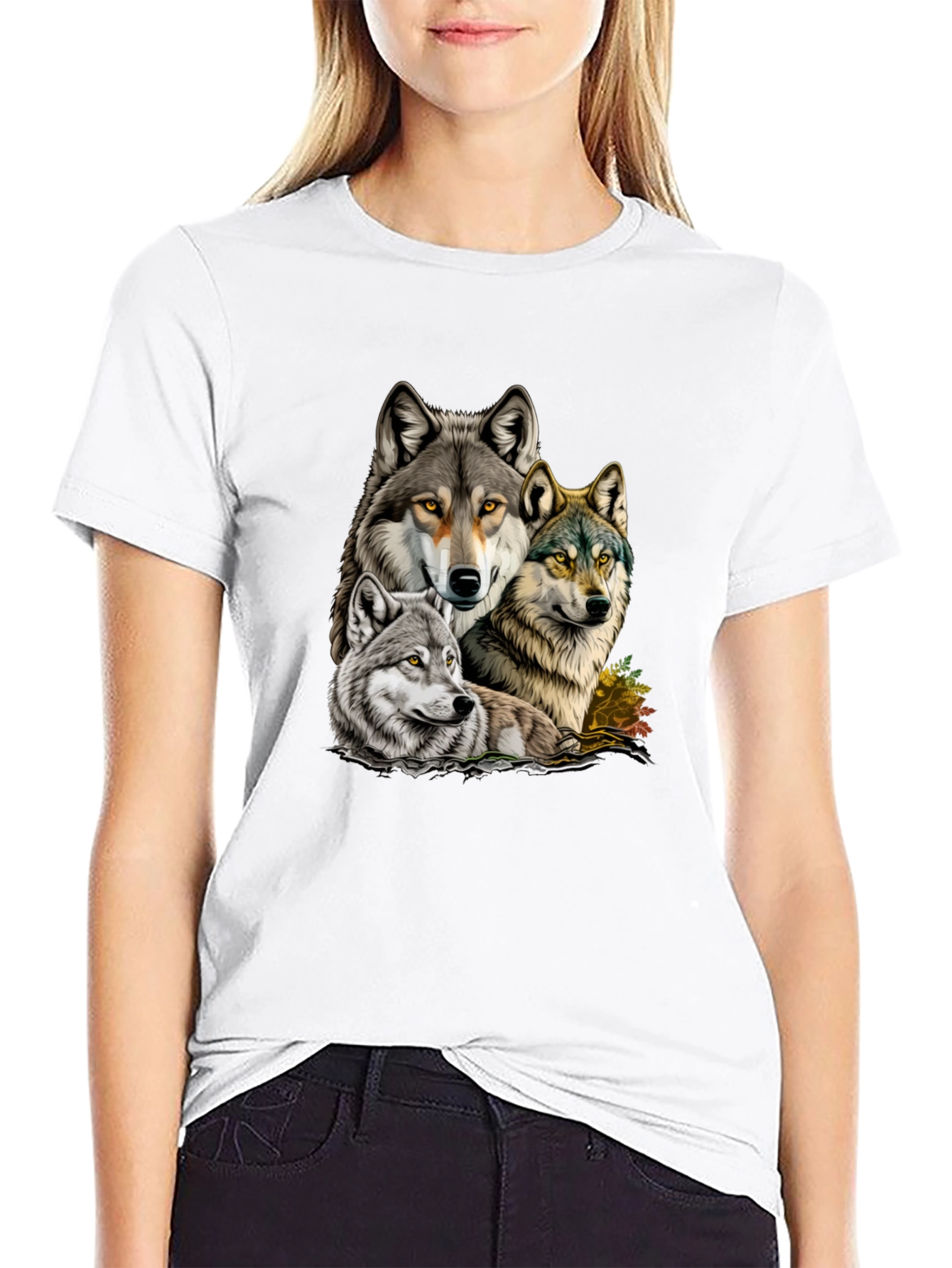 Wolf Pack Graphic Tee - Black Cotton T-Shirt