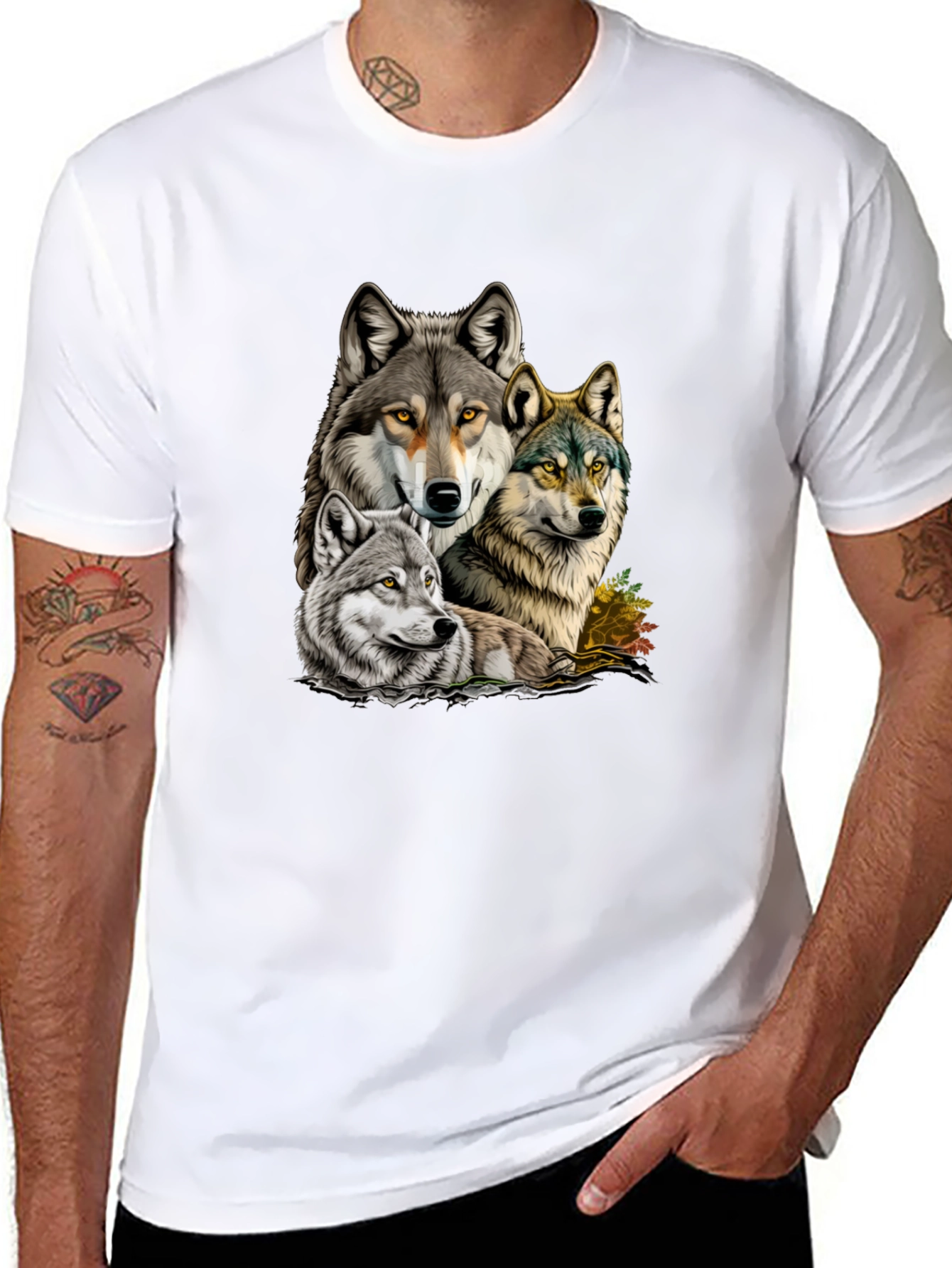 Wolf Pack Graphic Tee - Black Cotton T-Shirt