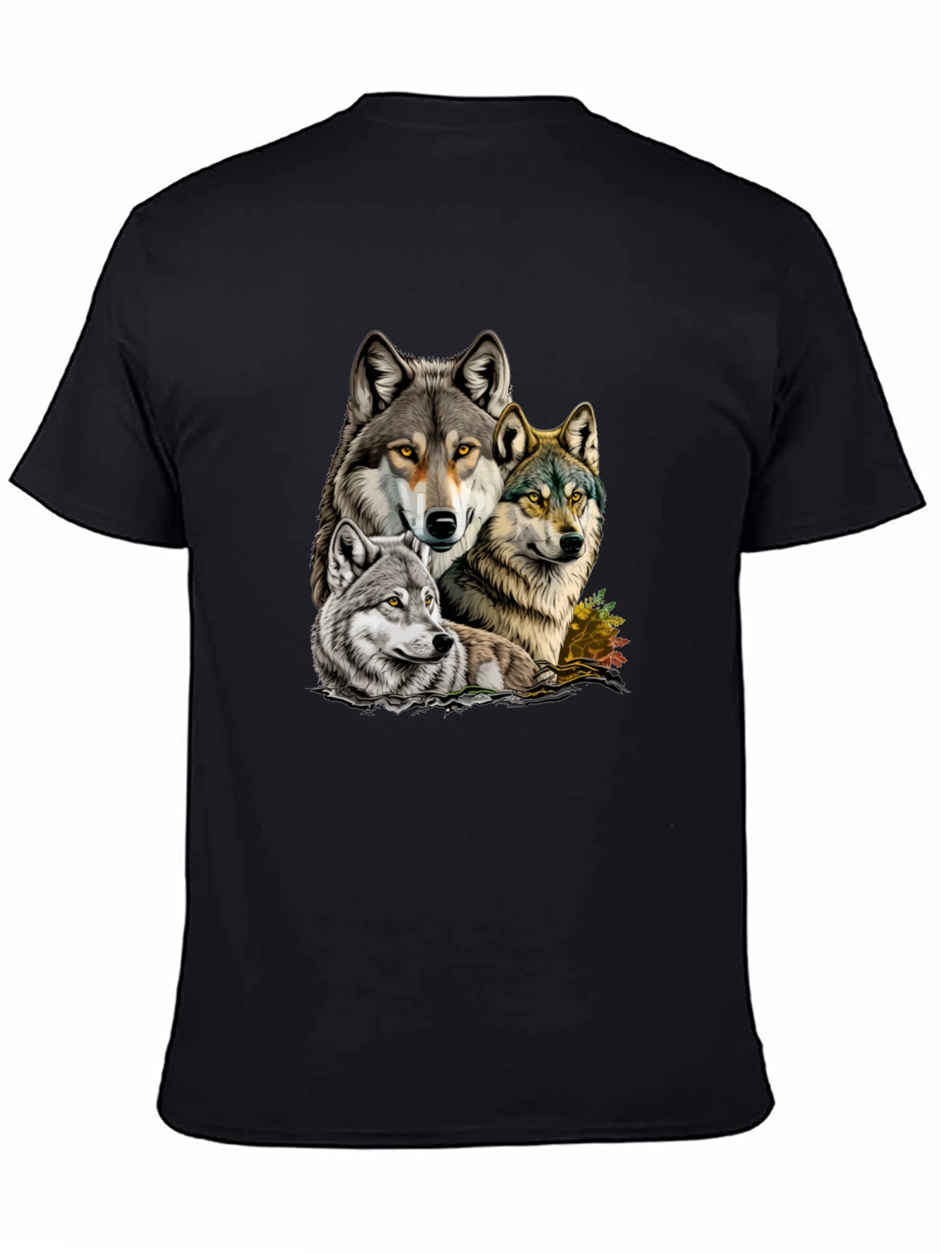 Wolf Pack Graphic Tee - Black Cotton T-Shirt