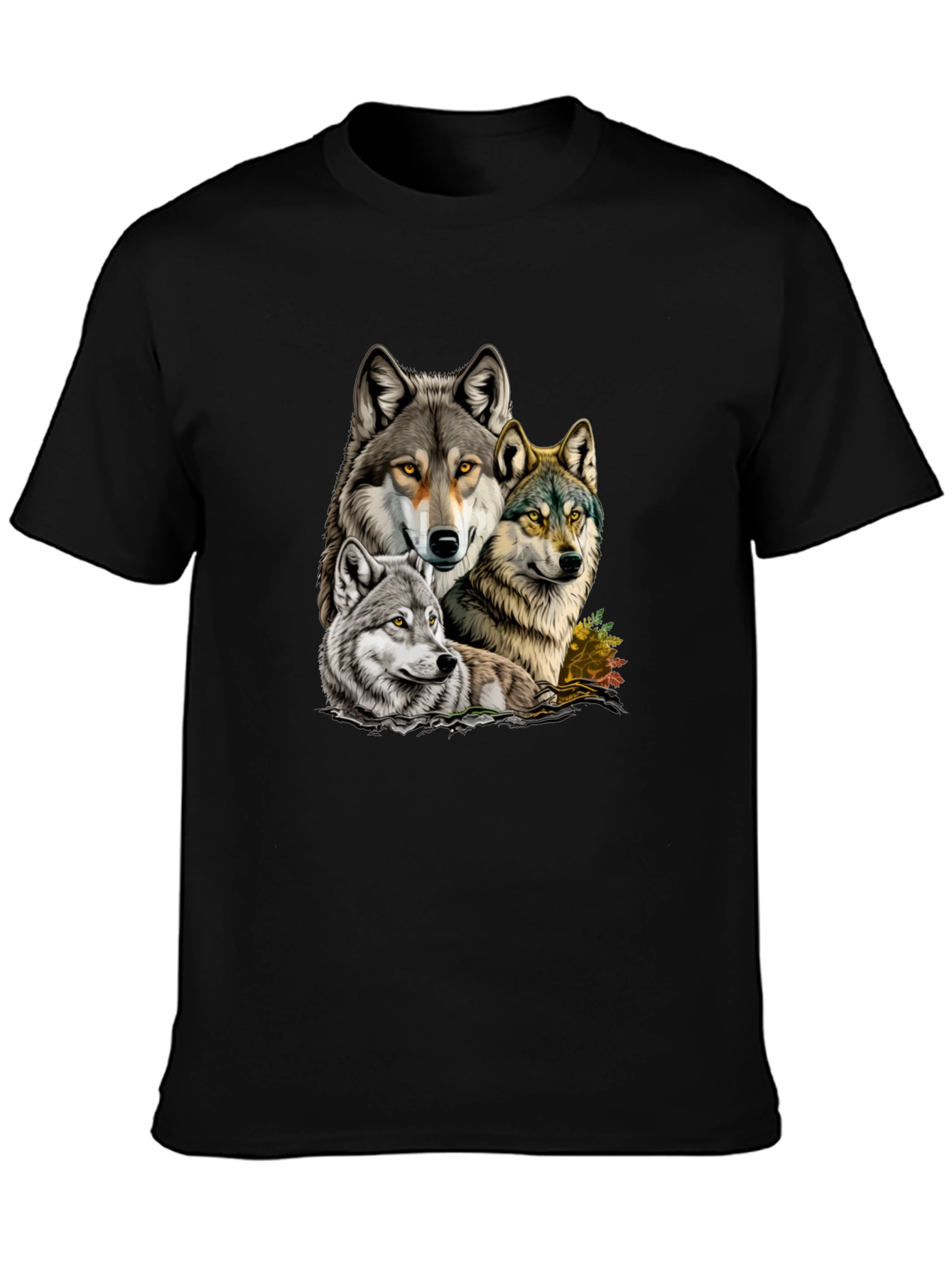 Wolf Pack Graphic Tee - Black Cotton T-Shirt