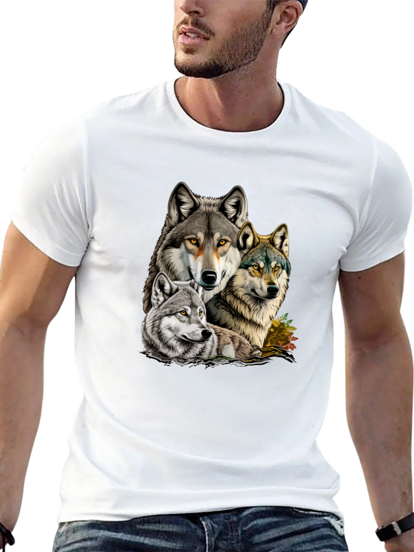 Wolf Pack Graphic Tee - Black Cotton T-Shirt