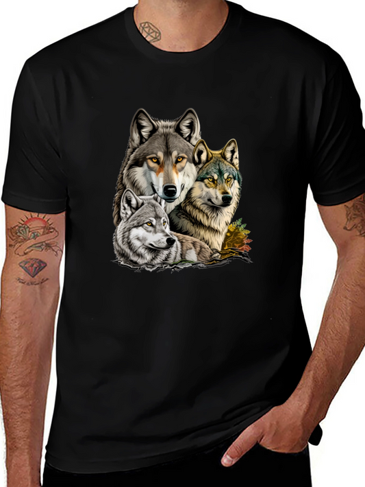 Wolf Pack Graphic Tee - Black Cotton T-Shirt