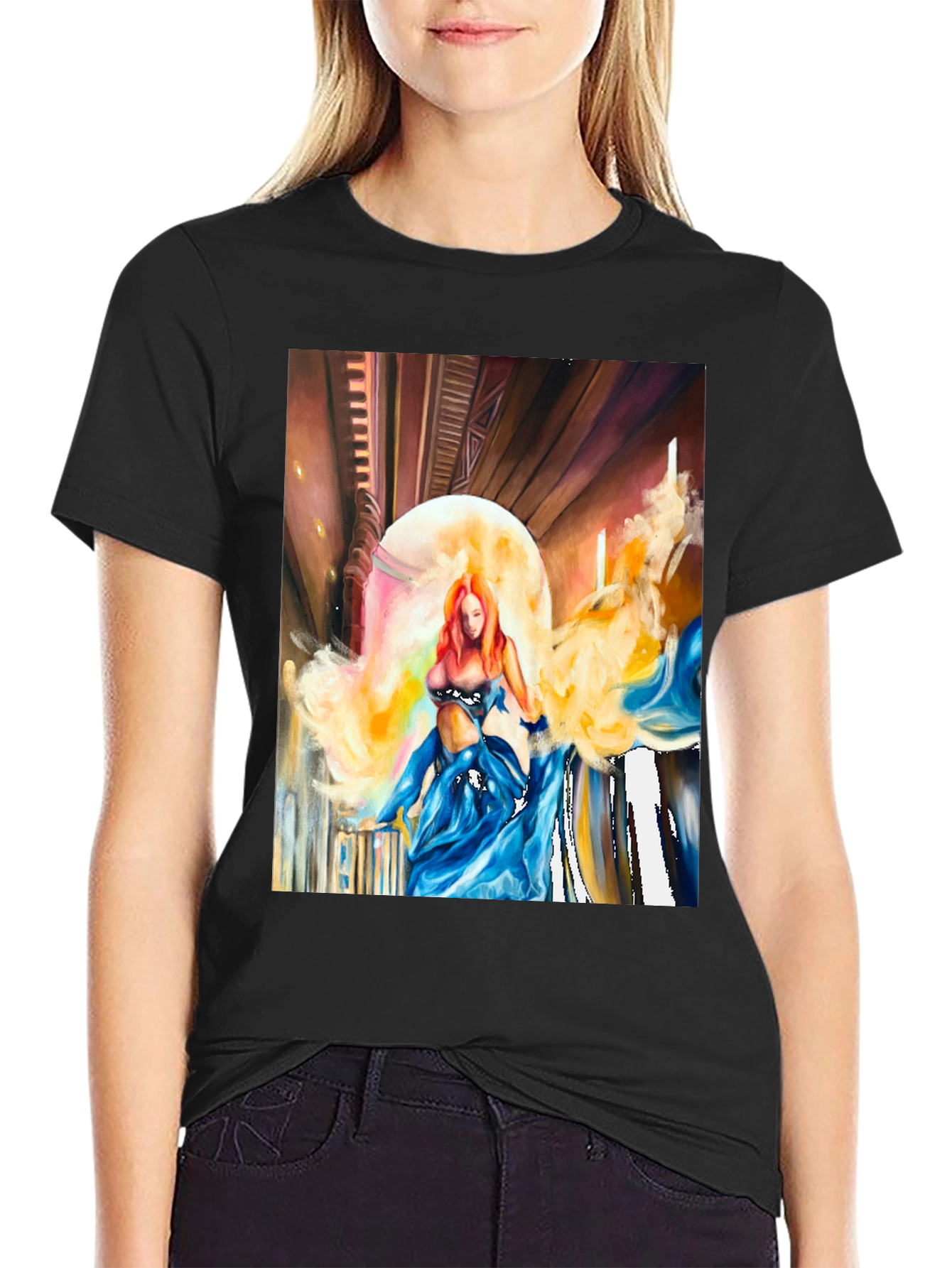 Artistic Woman Print Black T-Shirt