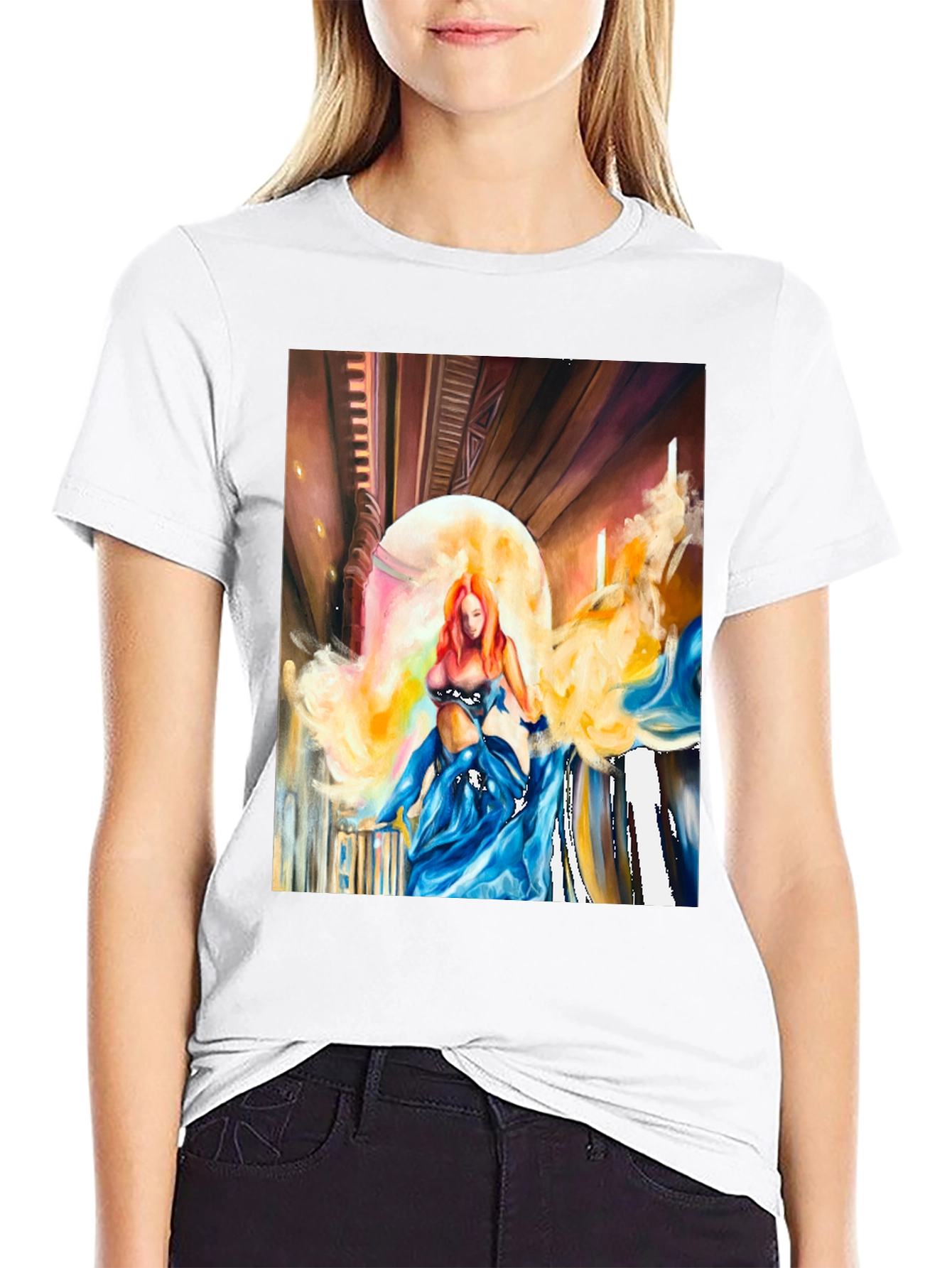 Artistic Woman Print Black T-Shirt
