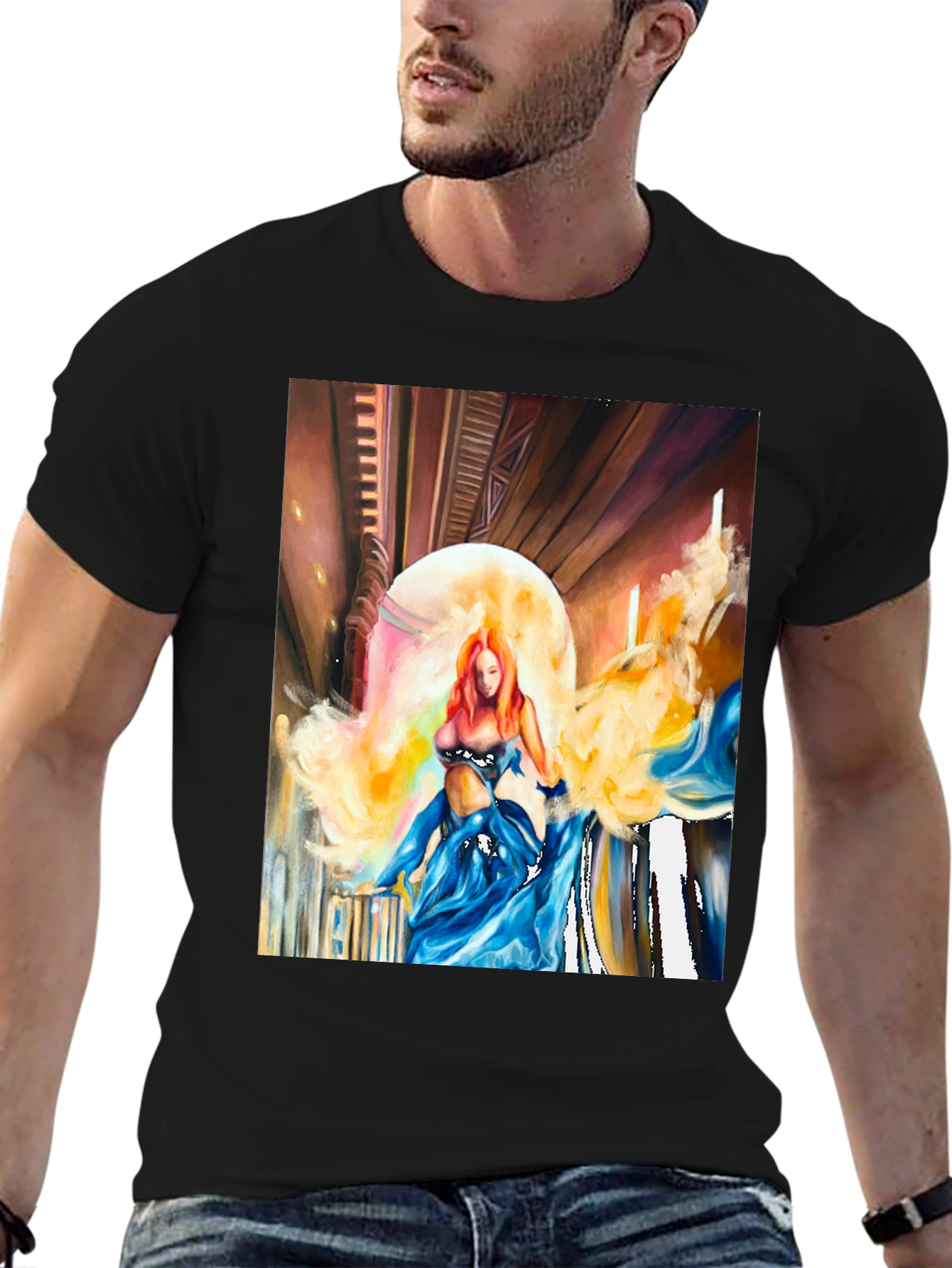 Artistic Woman Print Black T-Shirt