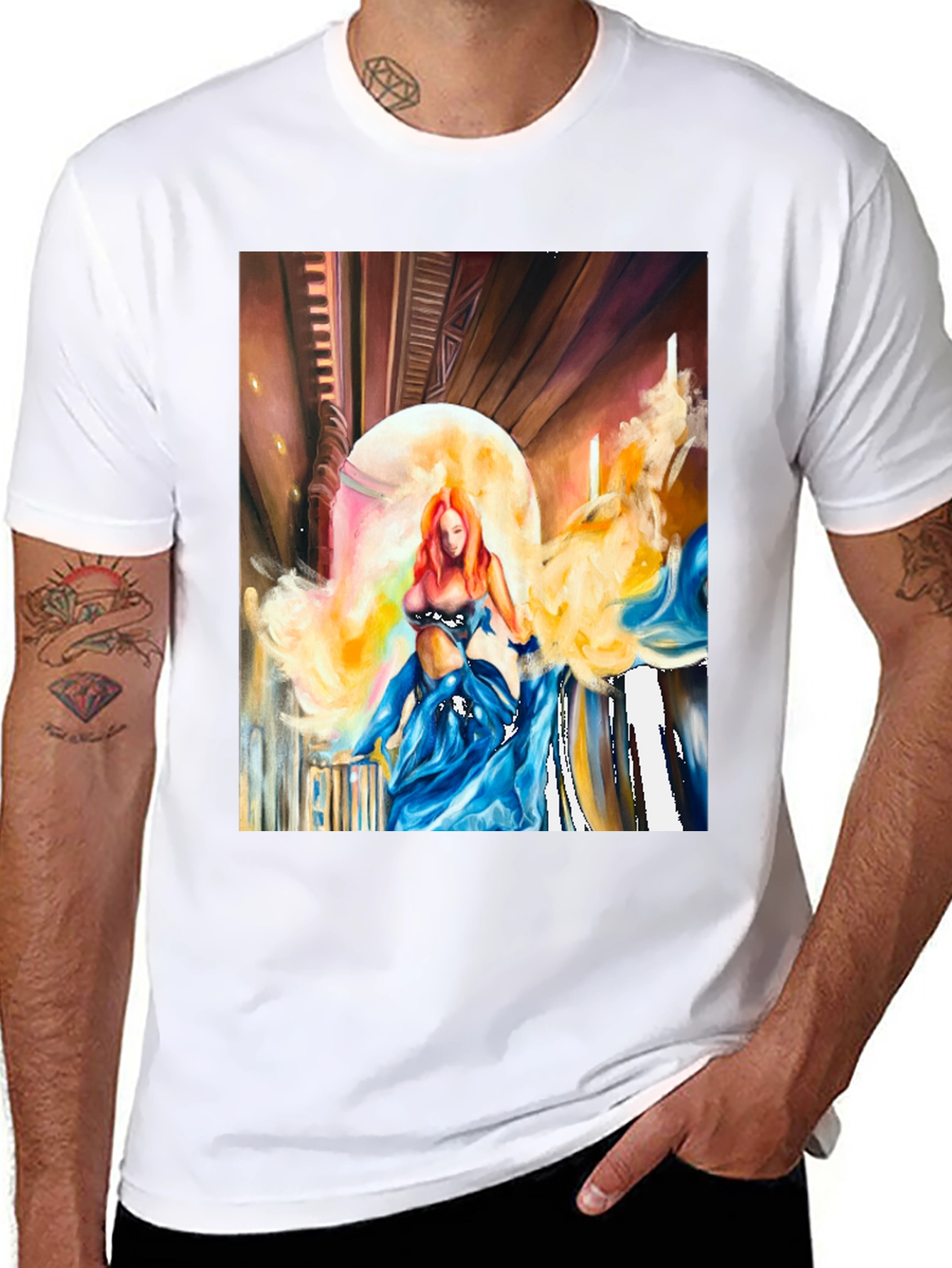 Artistic Woman Print Black T-Shirt