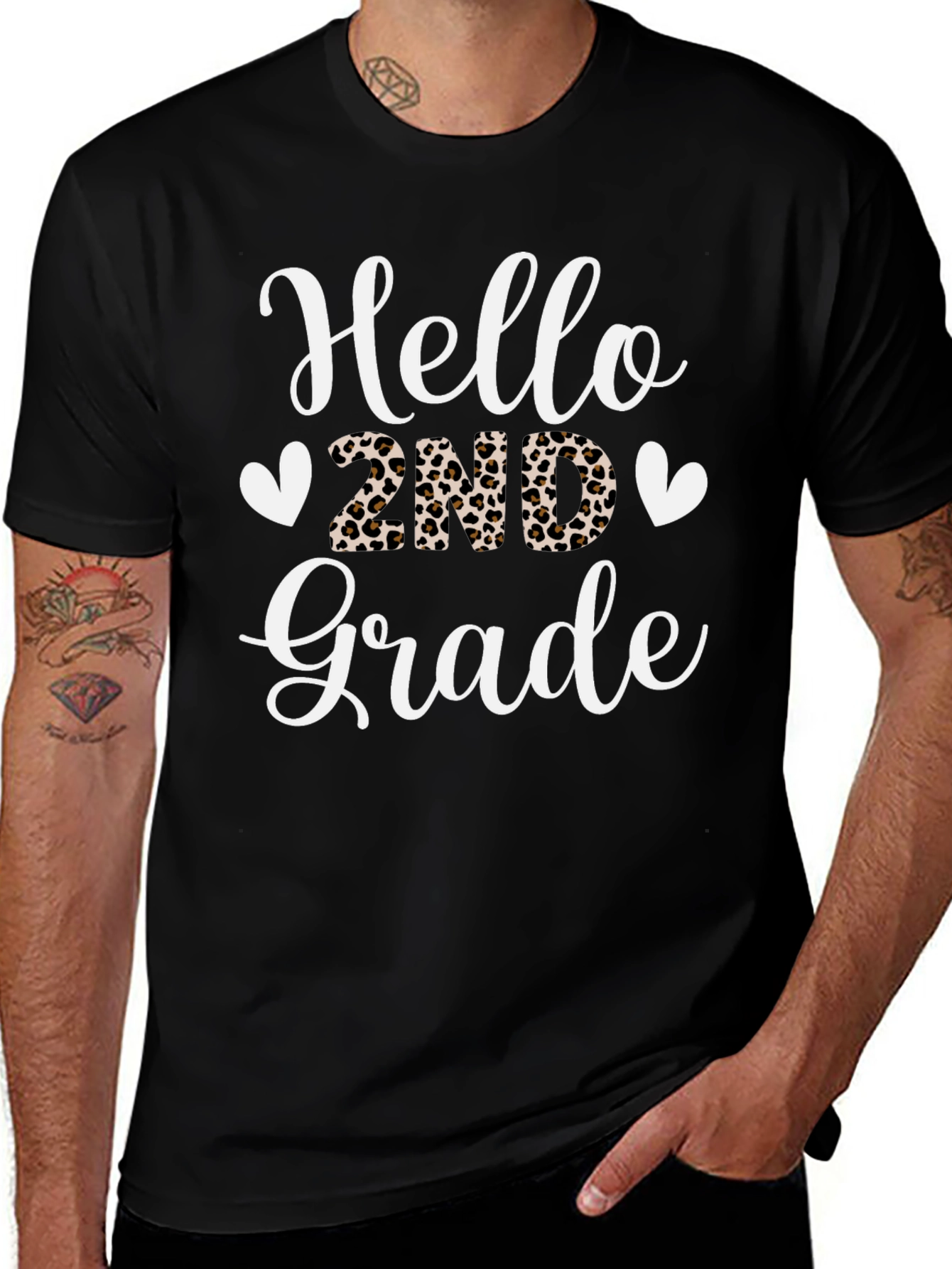 Hello 2nd Grade Leopard Print T-Shirt