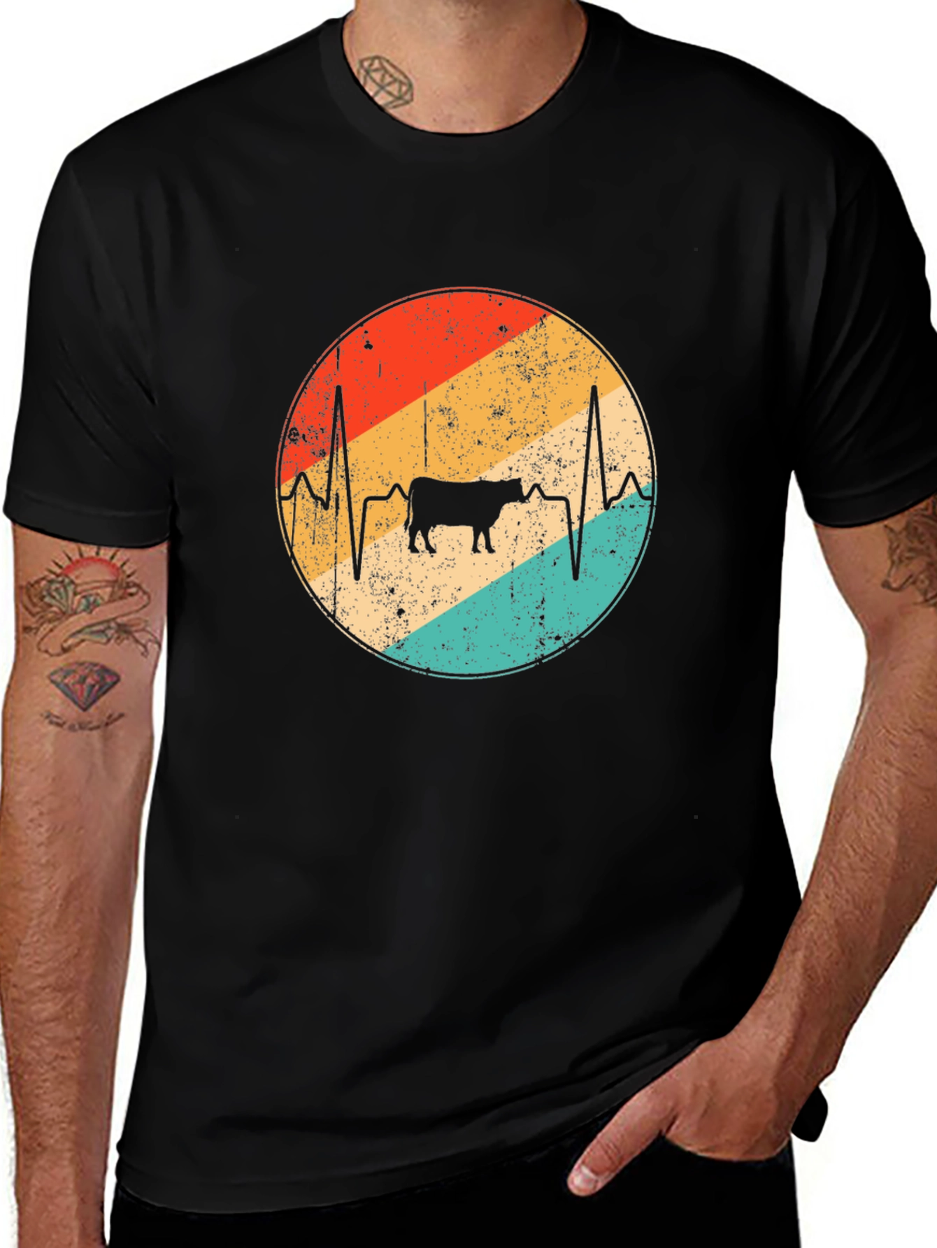 Cow Heartbeat Retro T-Shirt