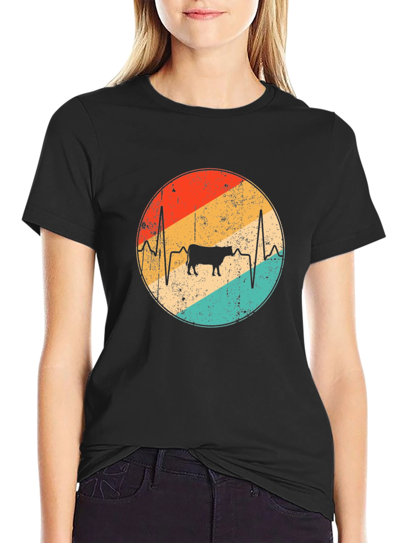 Cow Heartbeat Retro T-Shirt