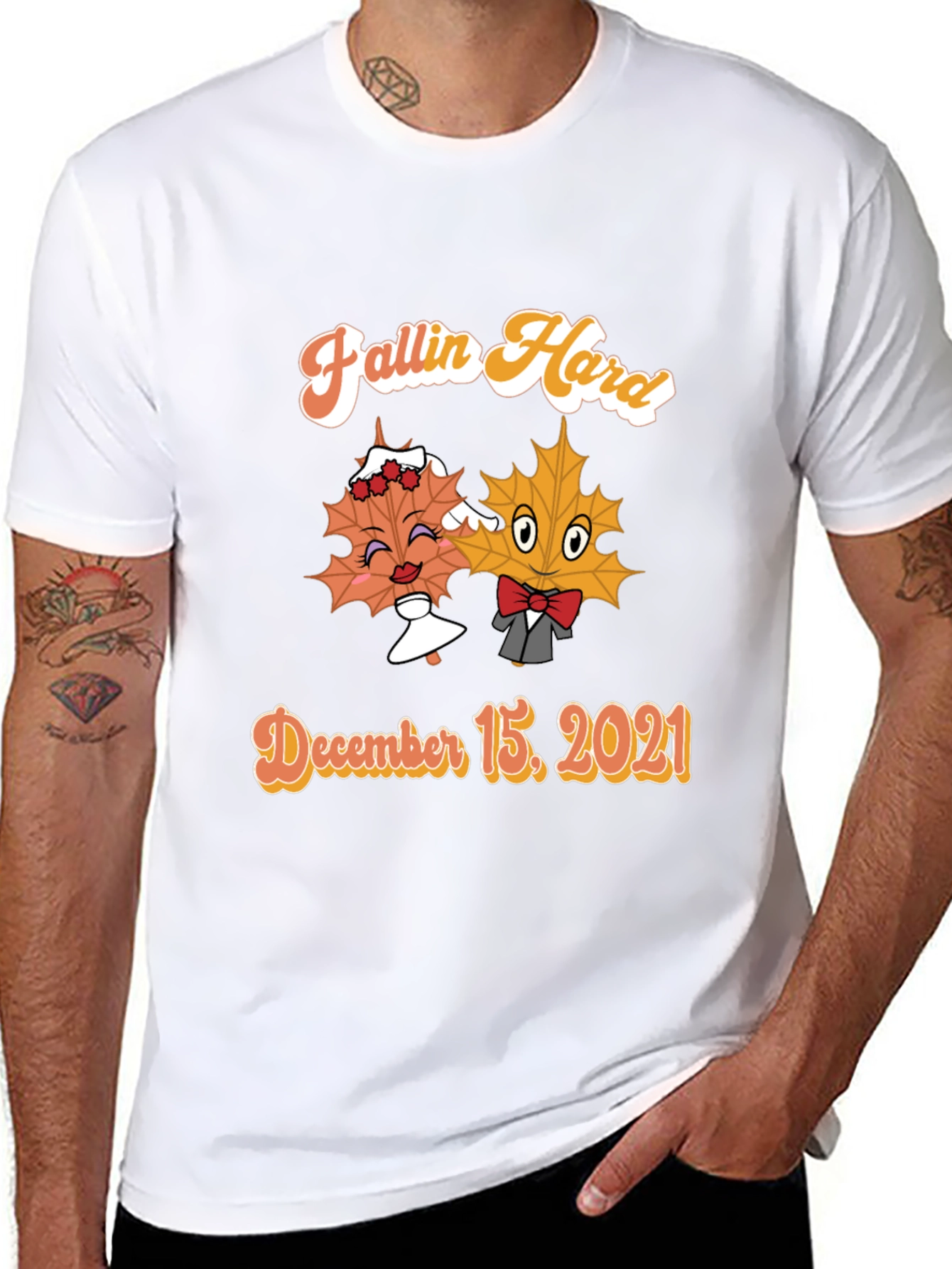 Fallin Hard Maple Leaf Couple Black T-Shirt