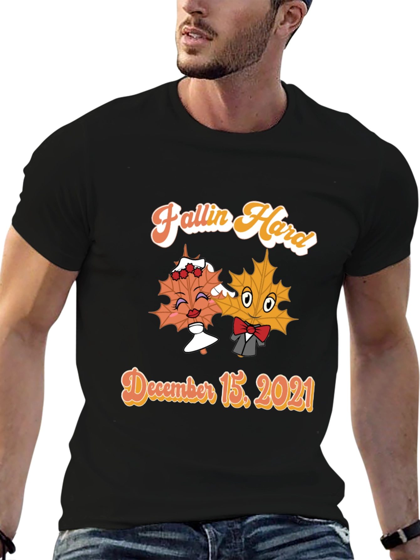 Fallin Hard Maple Leaf Couple Black T-Shirt