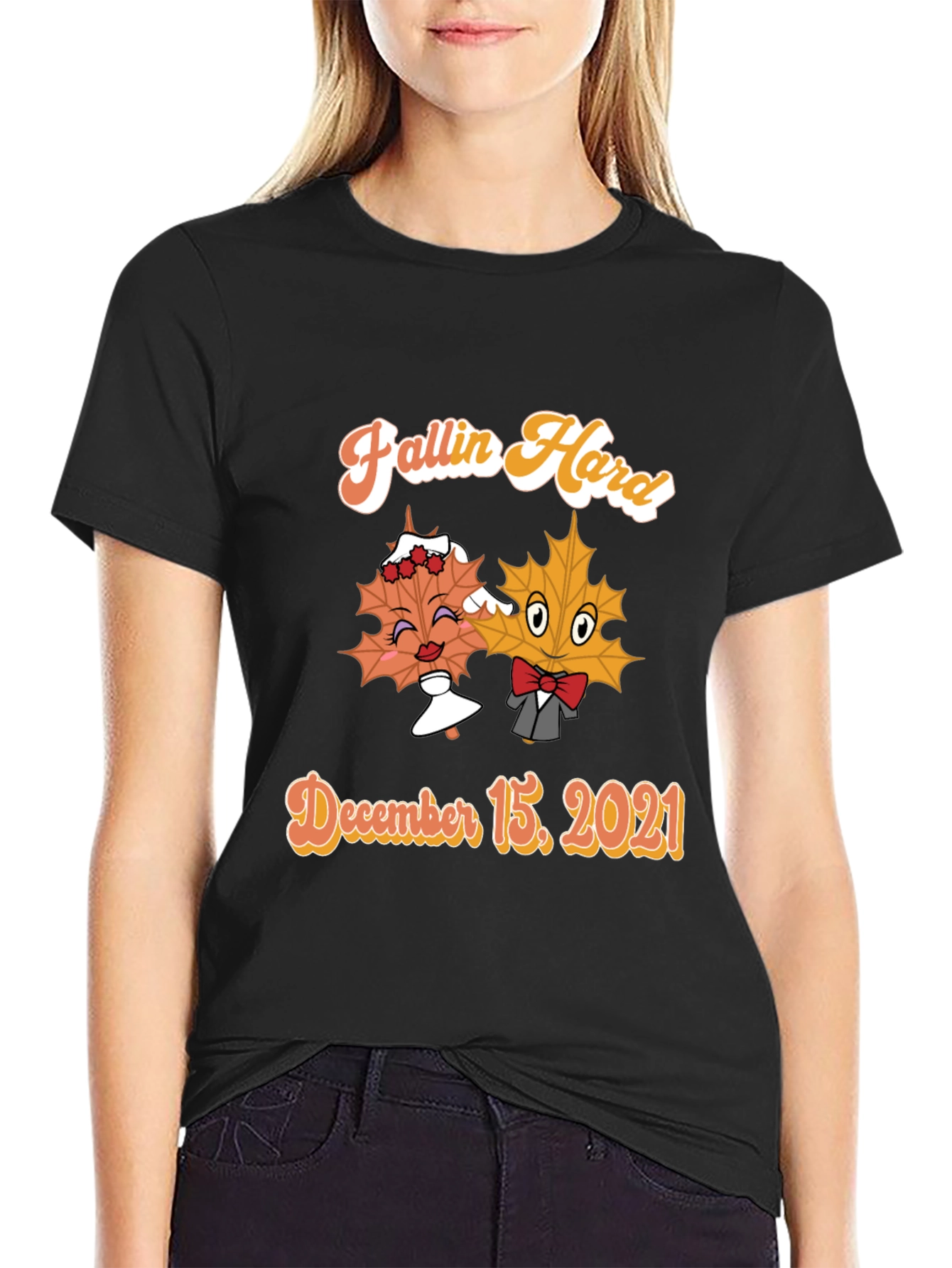 Fallin Hard Maple Leaf Couple Black T-Shirt