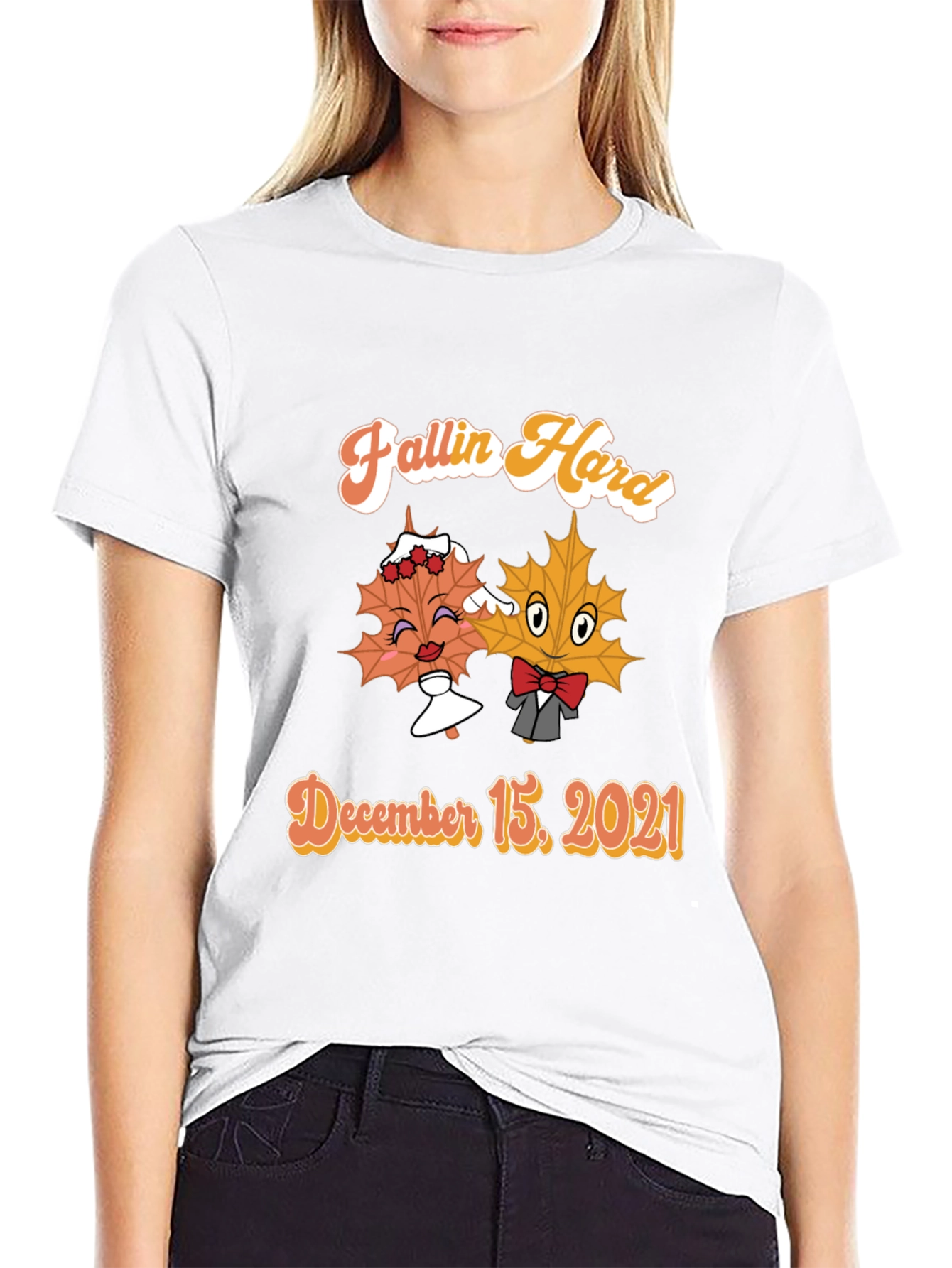 Fallin Hard Maple Leaf Couple Black T-Shirt