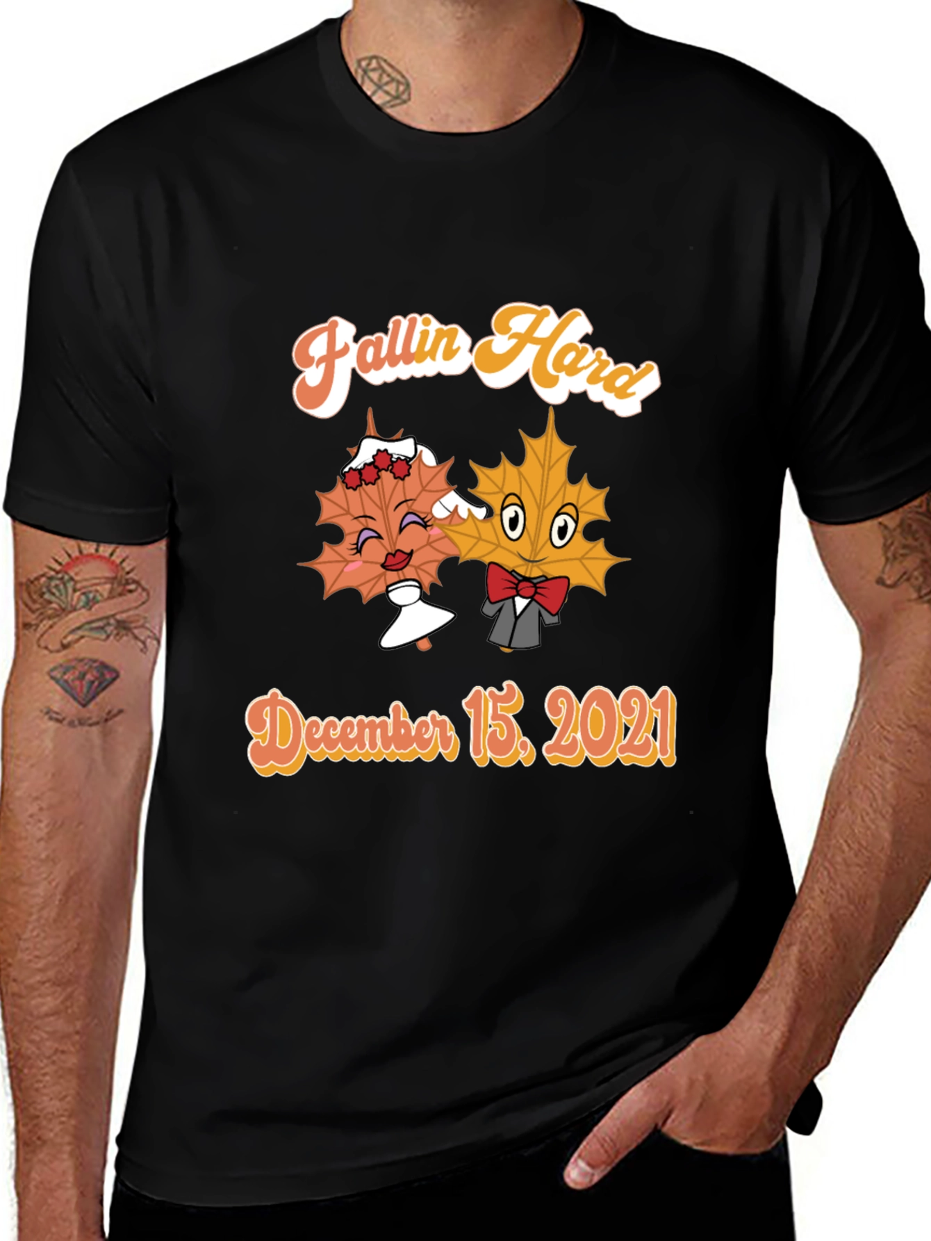 Fallin Hard Maple Leaf Couple Black T-Shirt