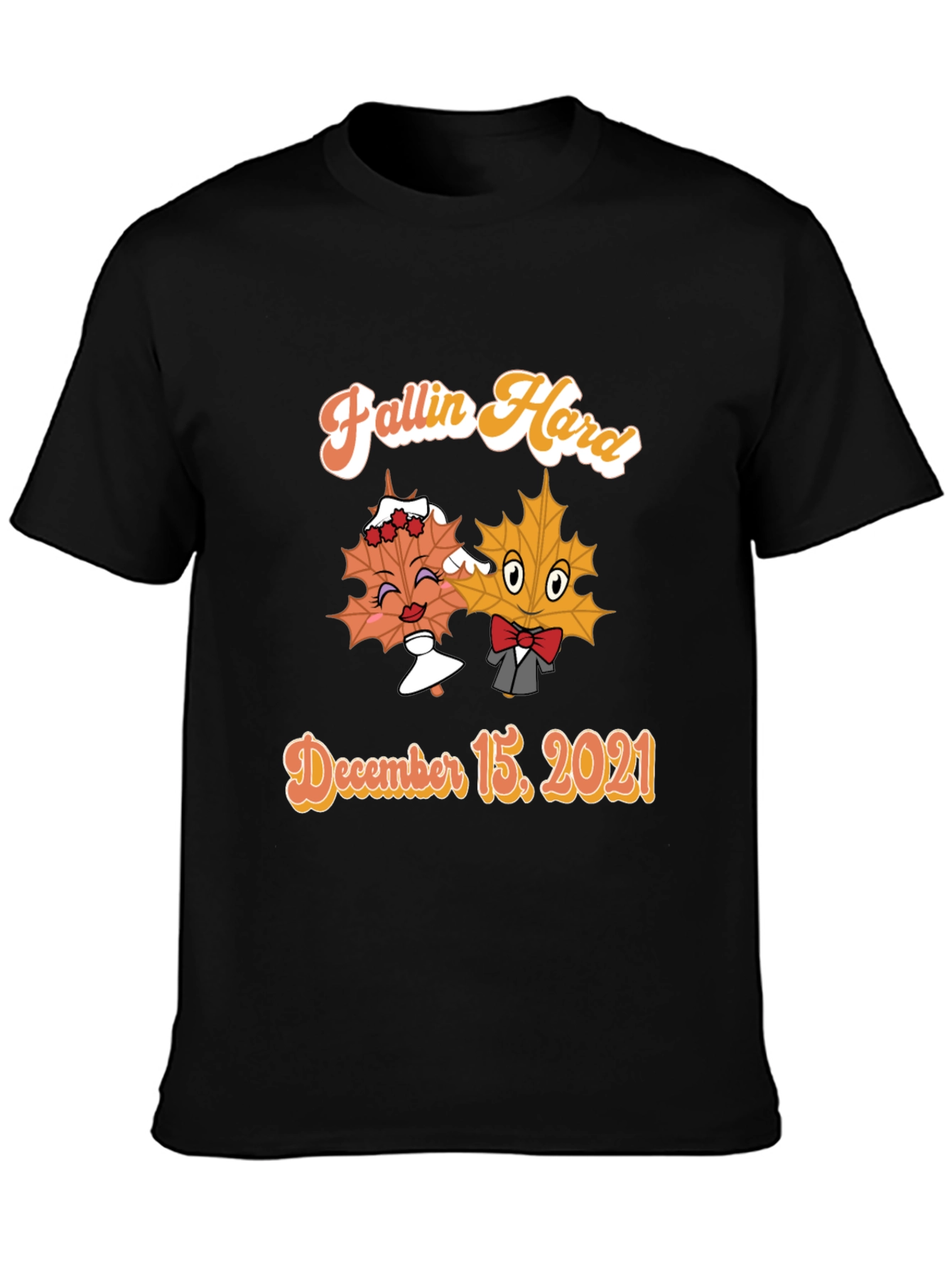 Fallin Hard Maple Leaf Couple Black T-Shirt