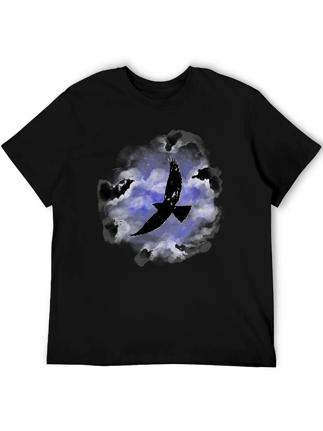 Raven in Clouds Graphic Tee - Black Cotton T-Shirt