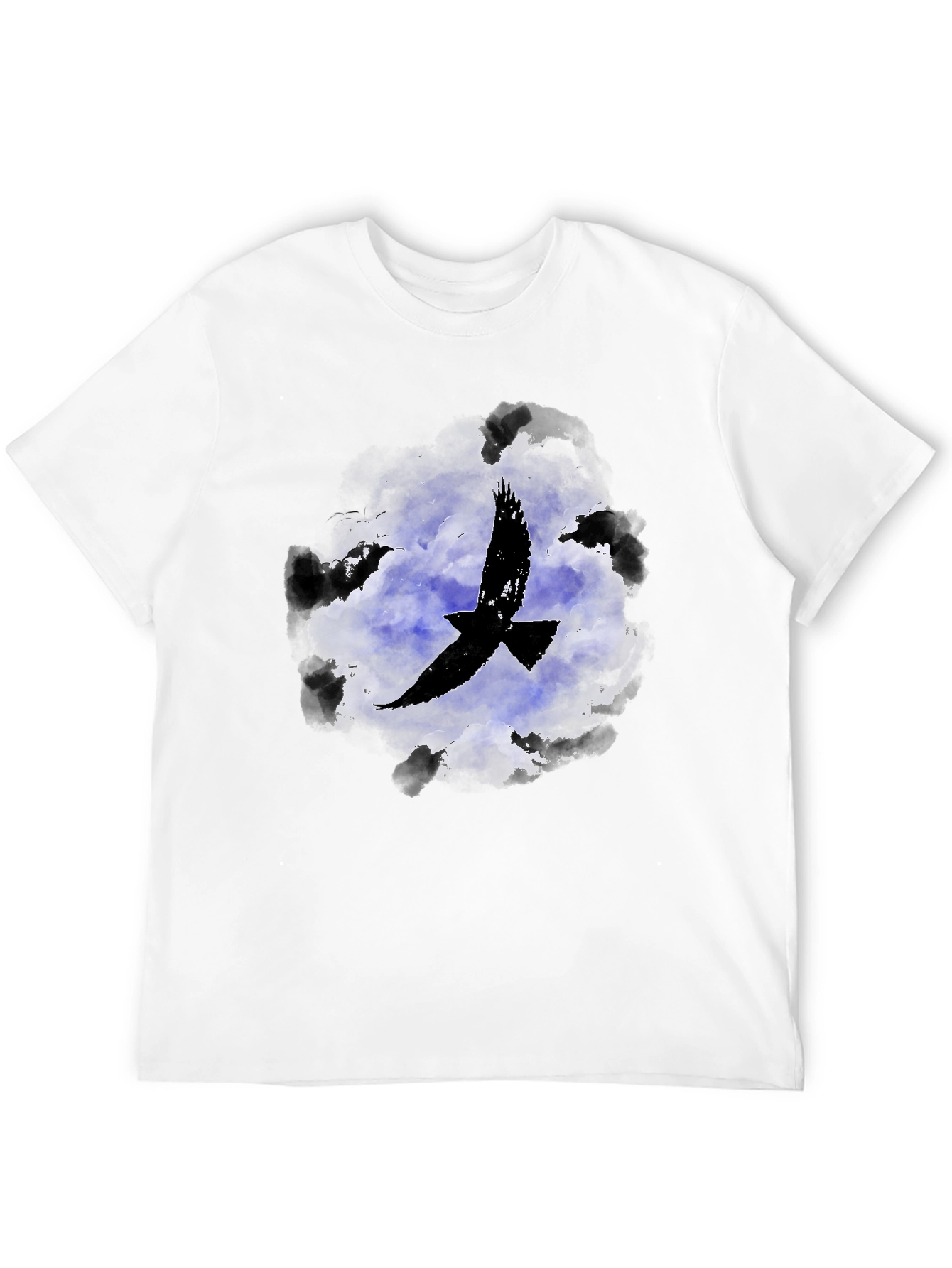 Raven in Clouds Graphic Tee - Black Cotton T-Shirt