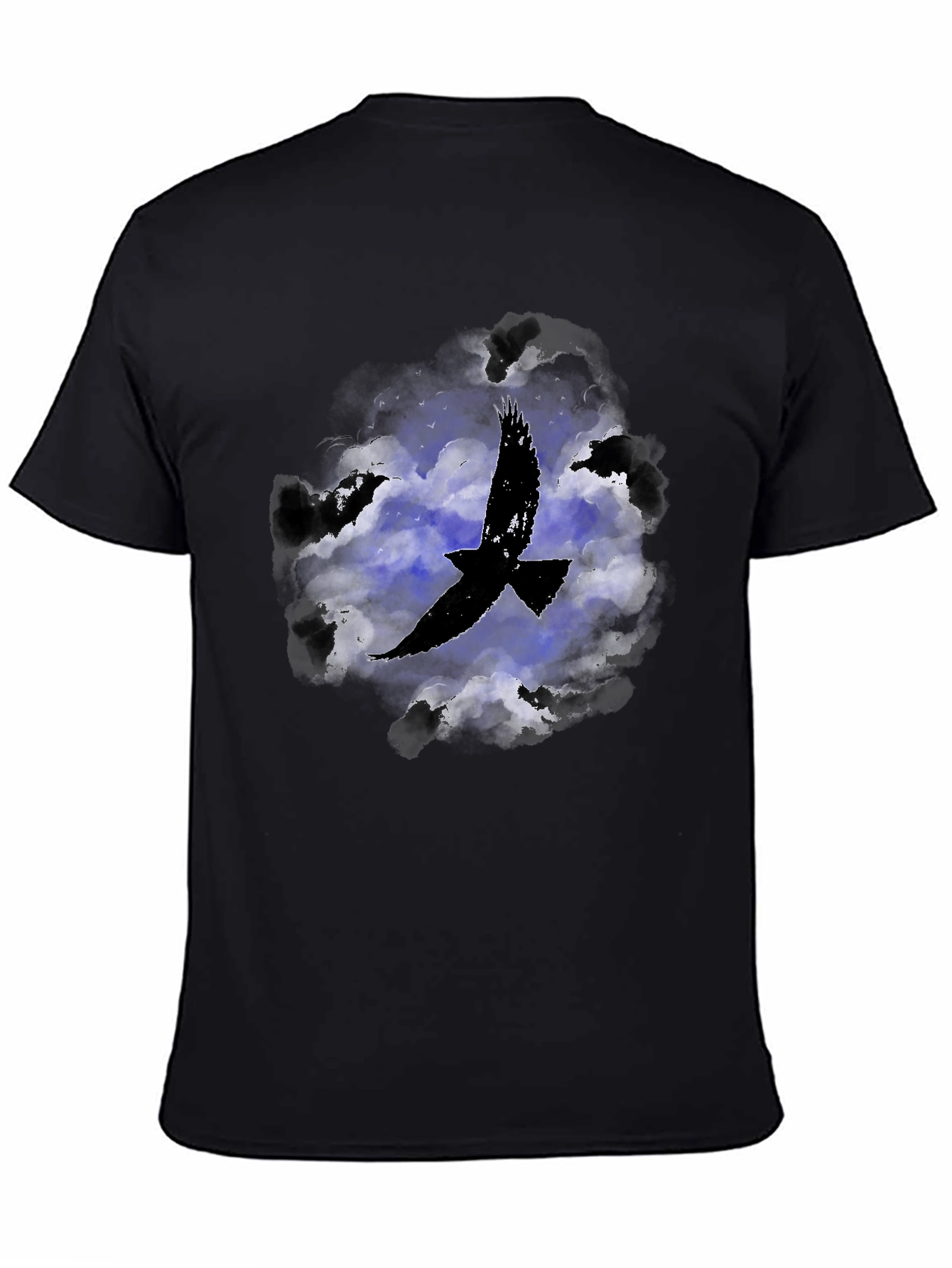 Raven in Clouds Graphic Tee - Black Cotton T-Shirt