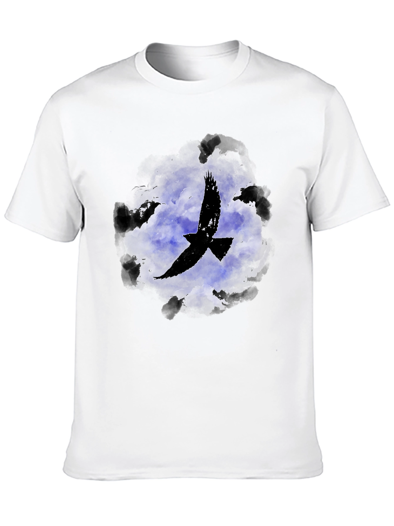 Raven in Clouds Graphic Tee - Black Cotton T-Shirt