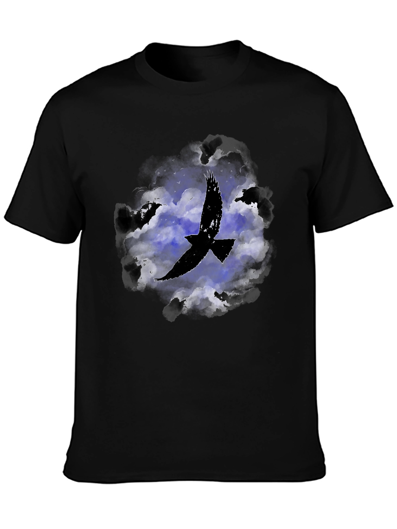 Raven in Clouds Graphic Tee - Black Cotton T-Shirt