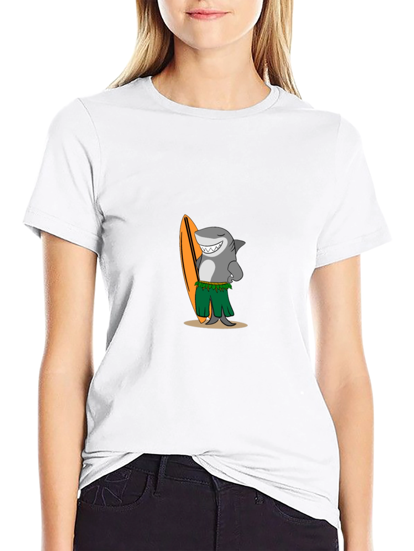 Surfing Shark Graphic Tee - Black Cotton T-Shirt