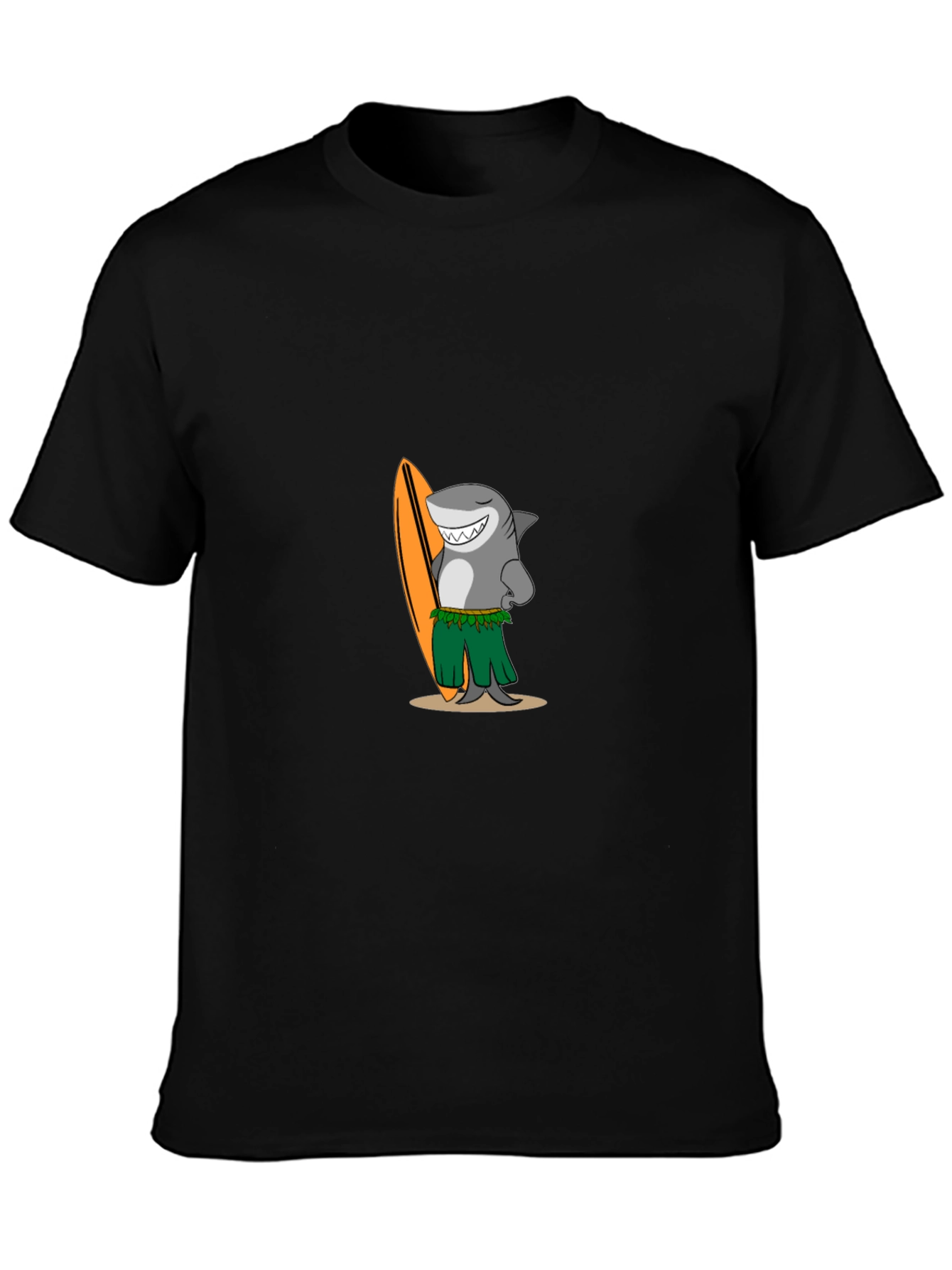 Surfing Shark Graphic Tee - Black Cotton T-Shirt
