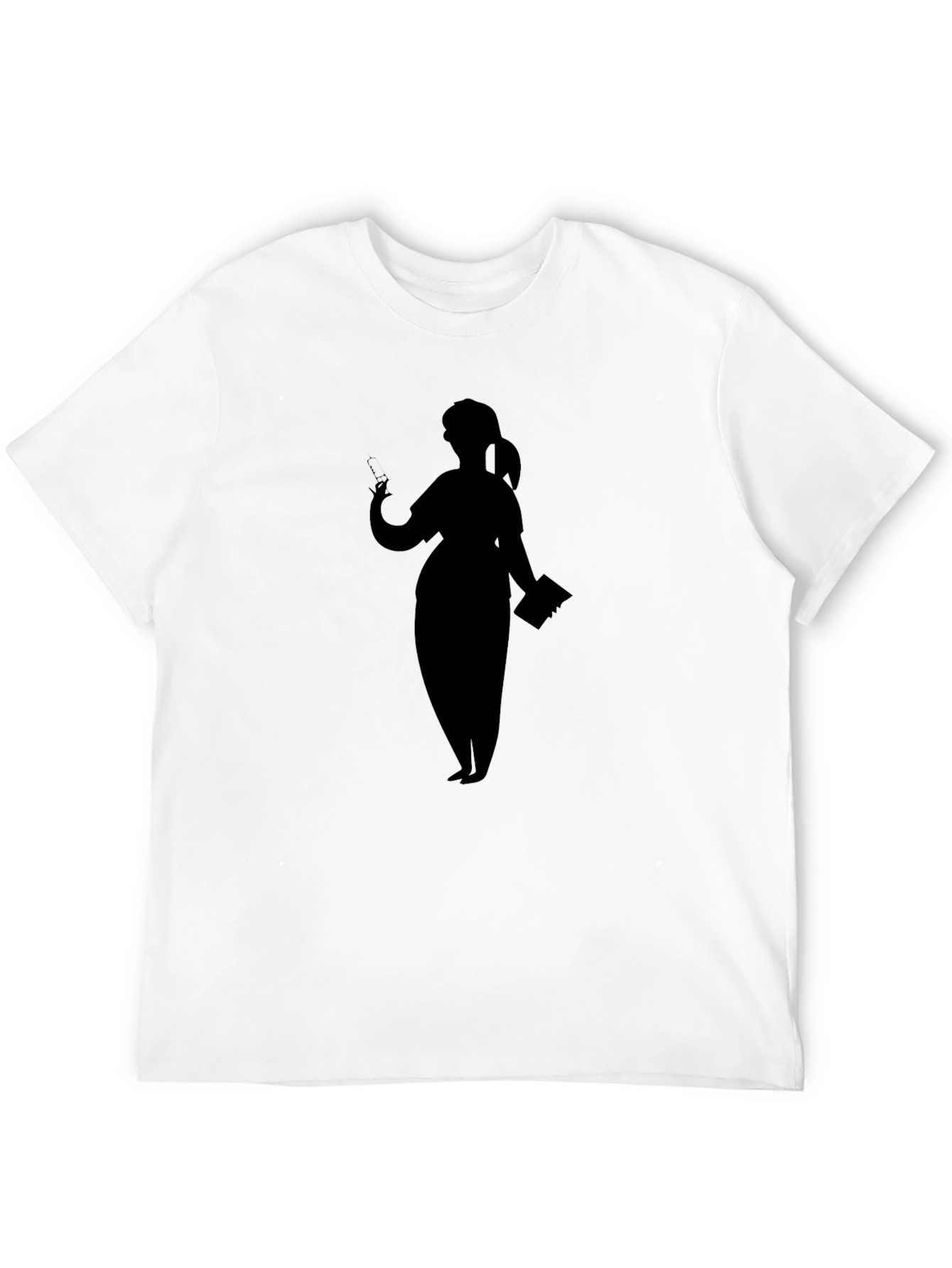Silhouette Nurse Graphic T-Shirt - Black Cotton Casual Tee