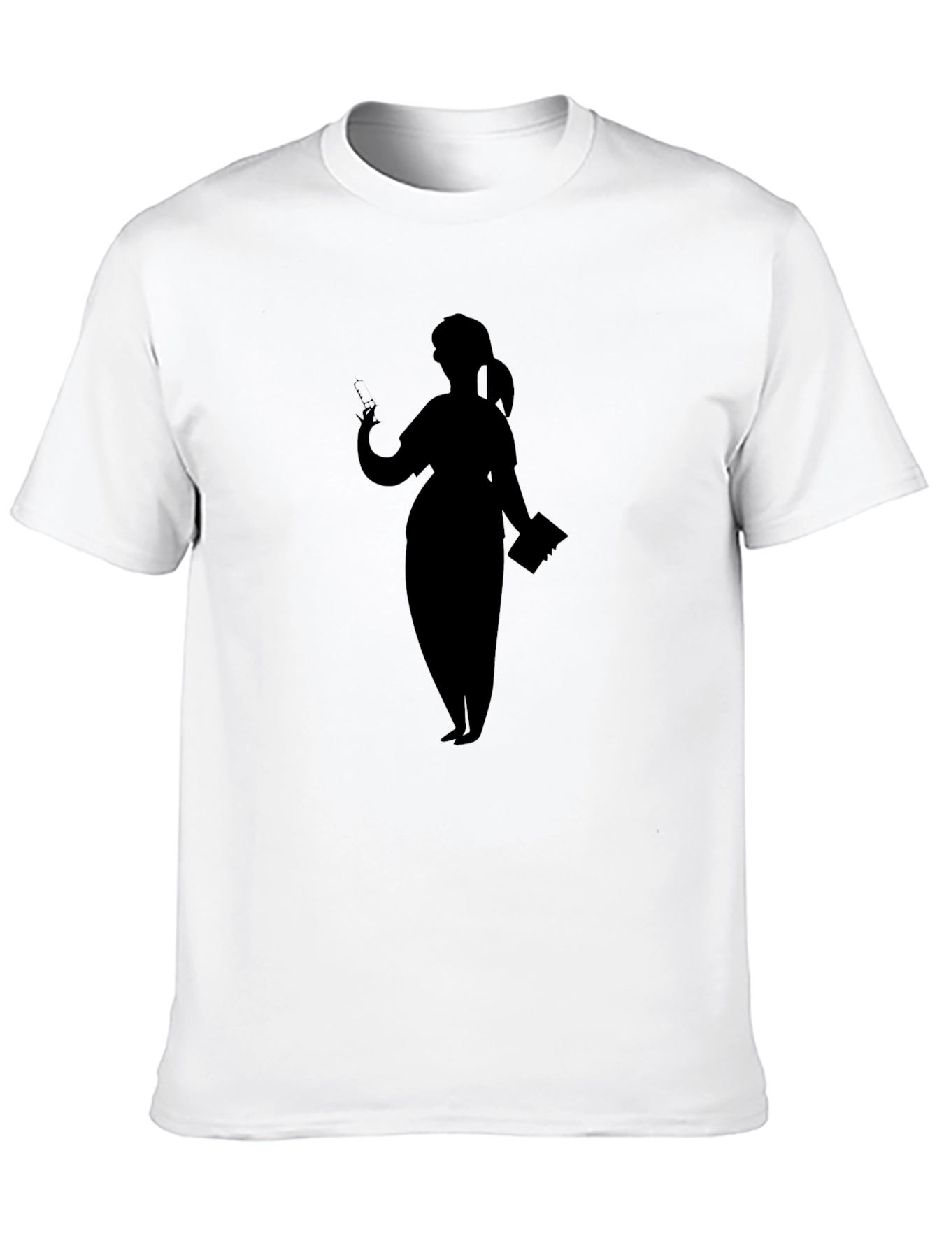 Silhouette Nurse Graphic T-Shirt - Black Cotton Casual Tee