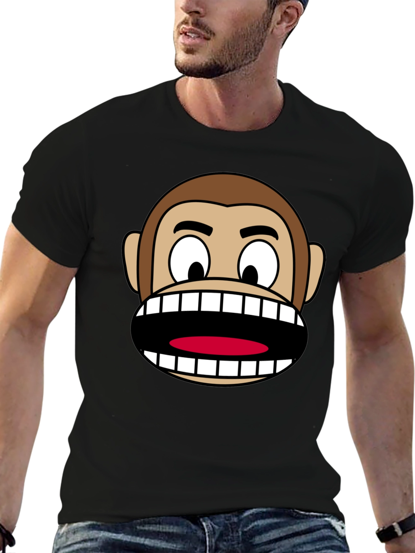 Funny Monkey Face Graphic Tee - Novelty Cartoon Shirt