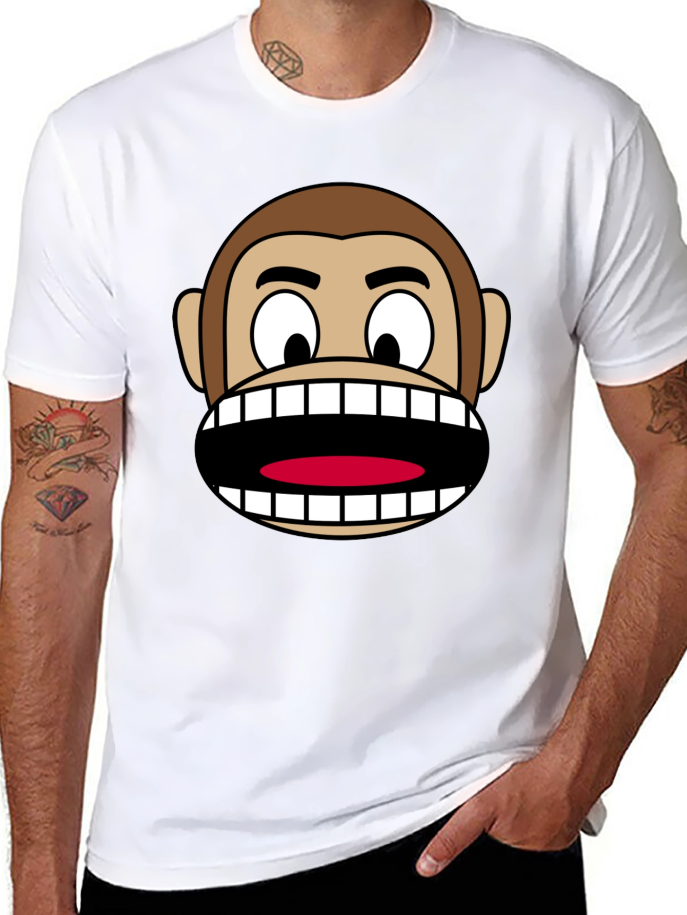 Funny Monkey Face Graphic Tee - Novelty Cartoon Shirt