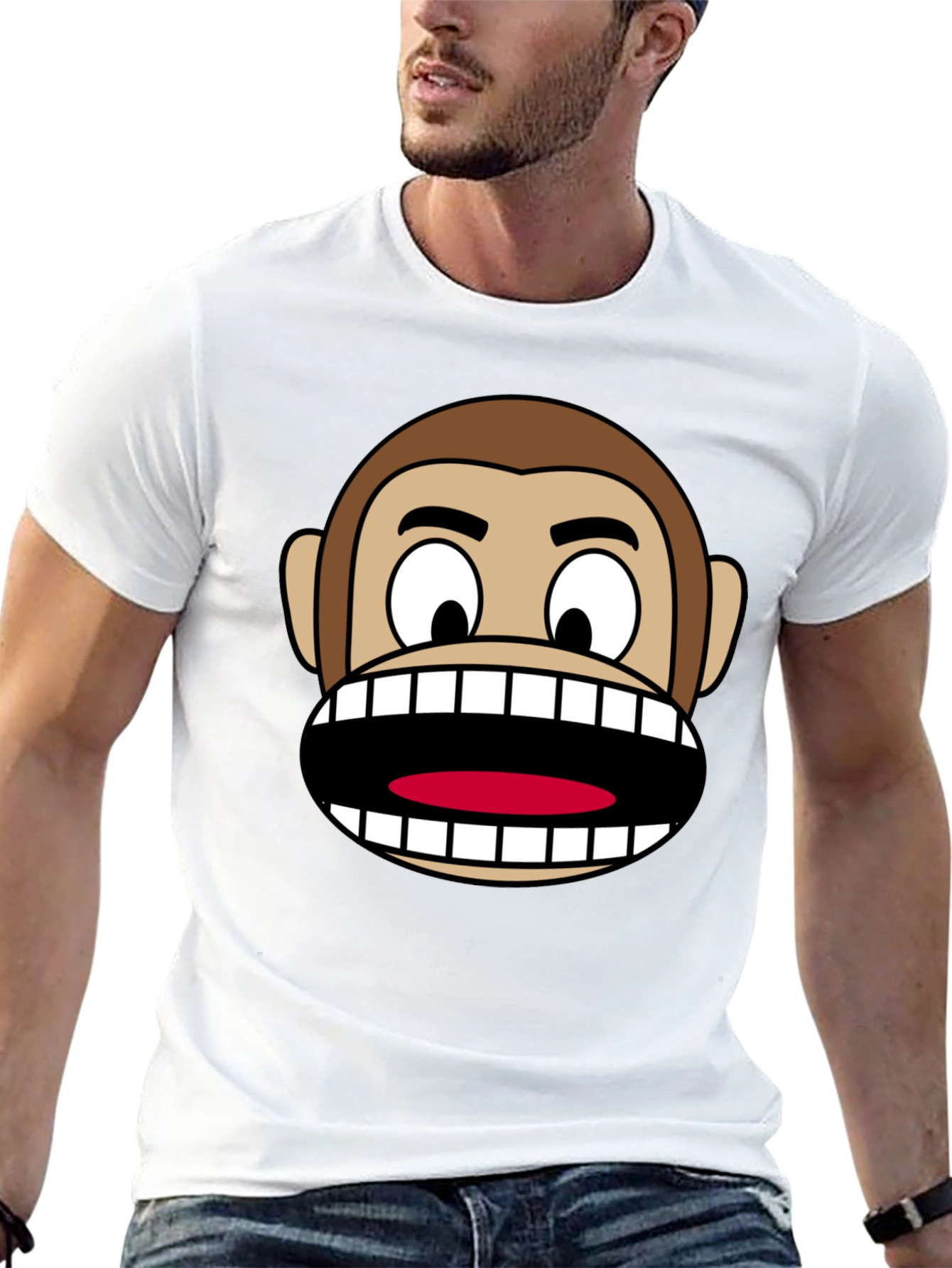 Funny Monkey Face Graphic Tee - Novelty Cartoon Shirt