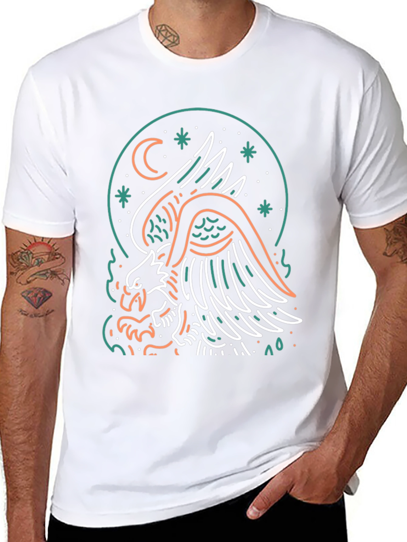 Eagle Moon Graphic Print Black T-Shirt