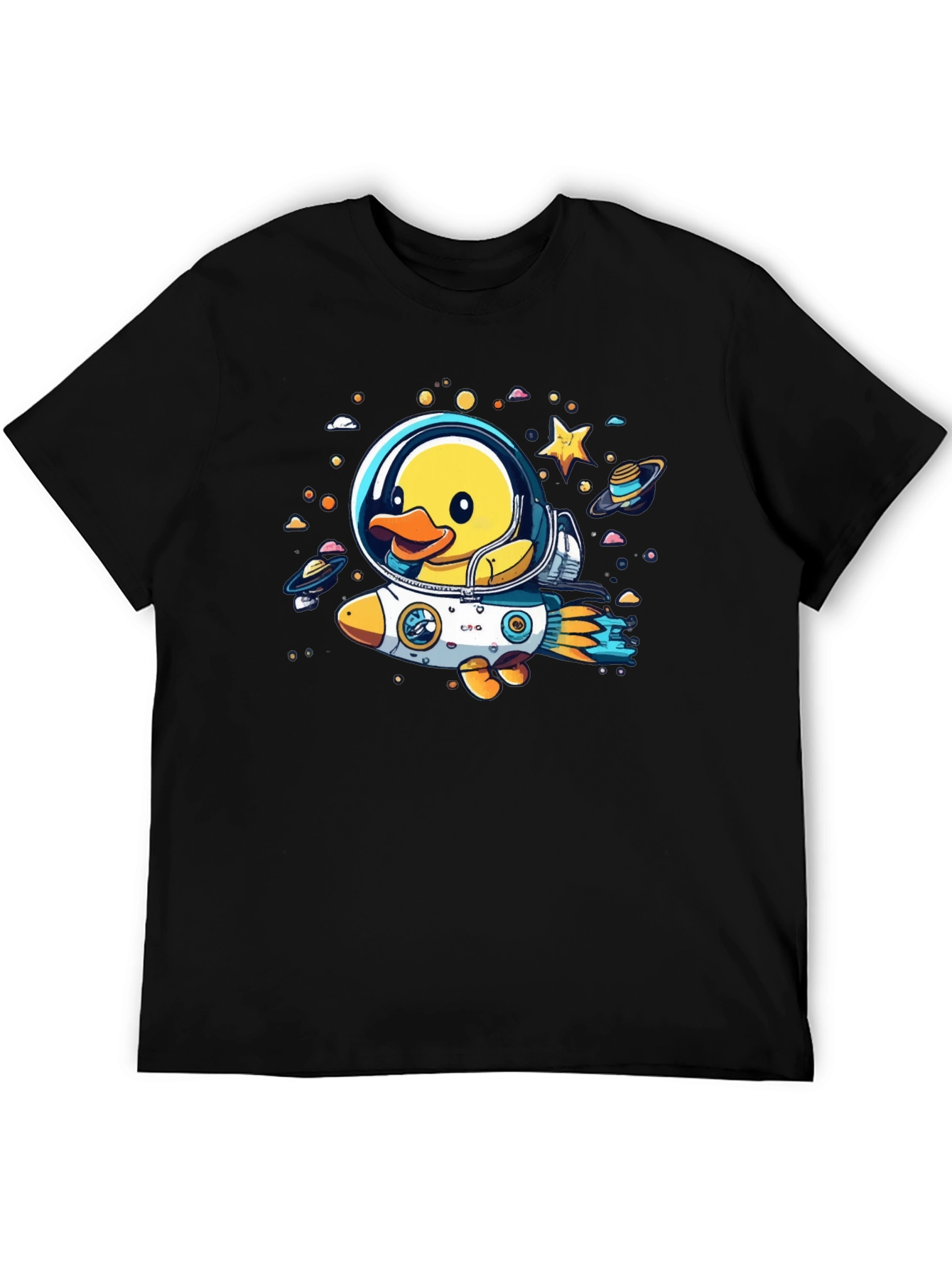 Duck in Space T-Shirt: Cartoon Astronaut Rocket Tee