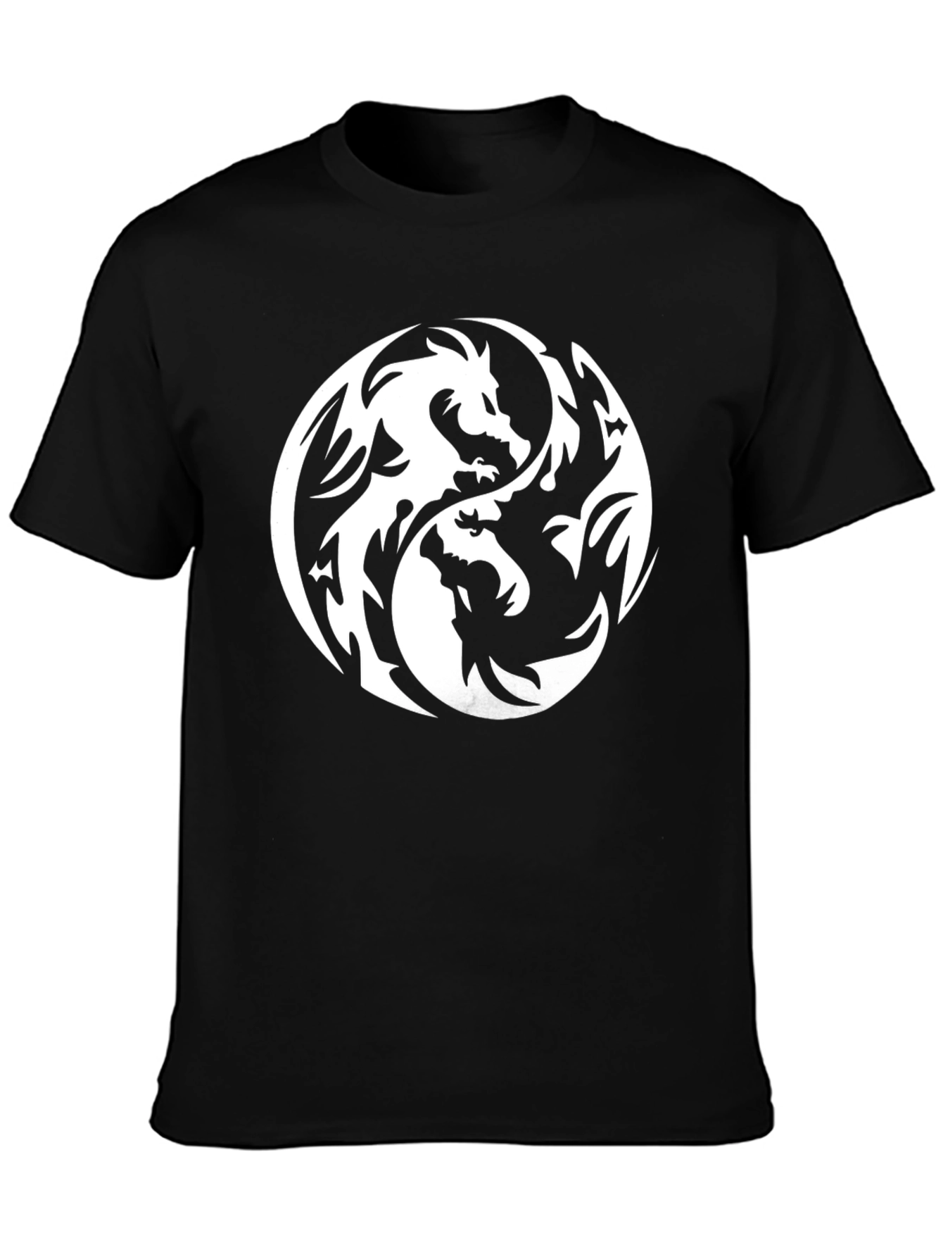 Yin Yang Dragon Graphic Tee - Black Cotton T-Shirt