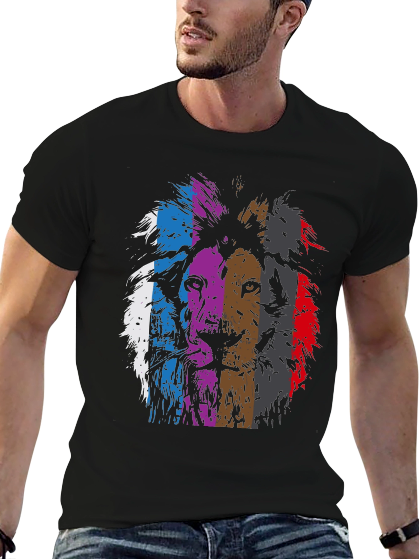 Lion Graphic Print Mens Black T-Shirt