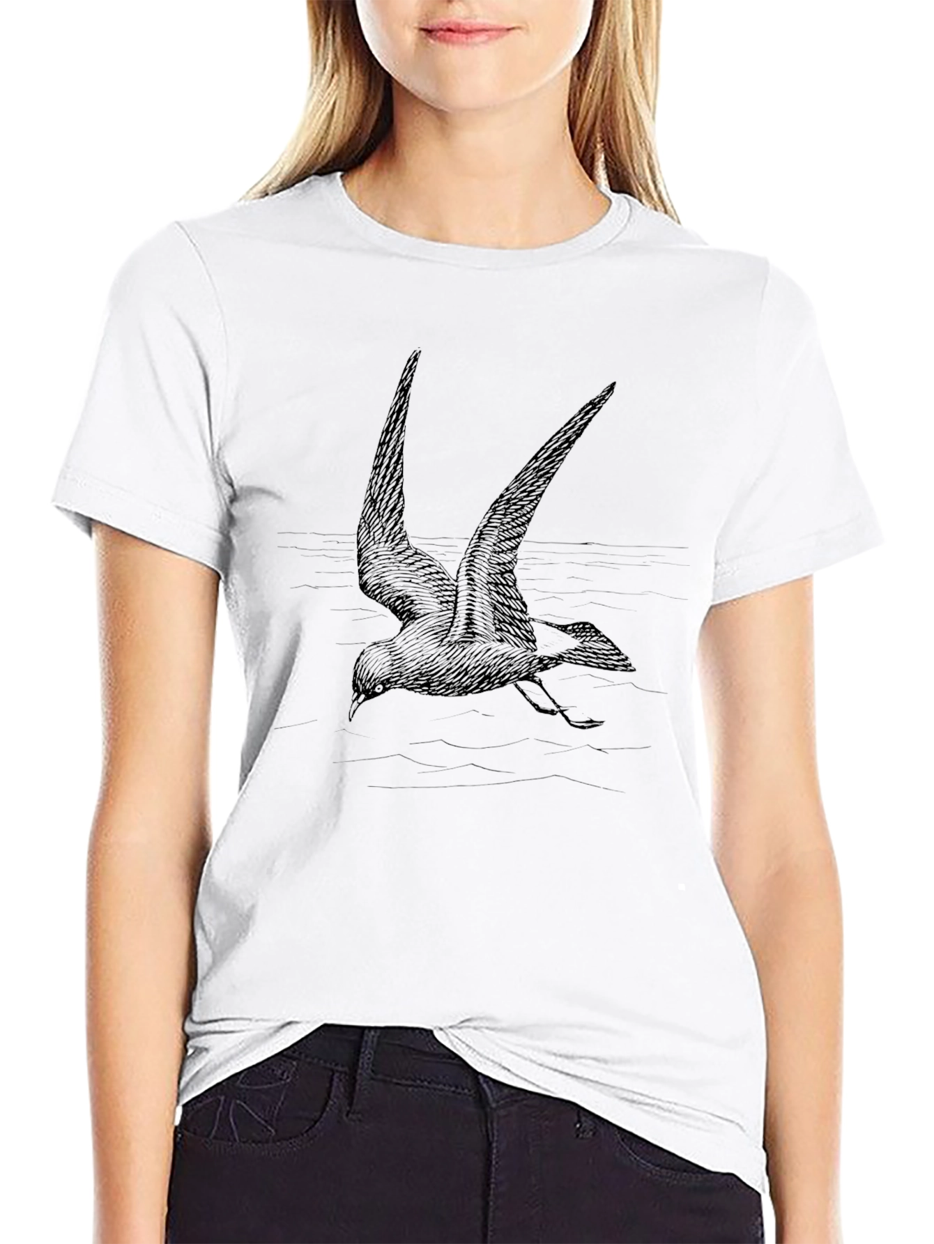 Black T-Shirt with Bird Graphic