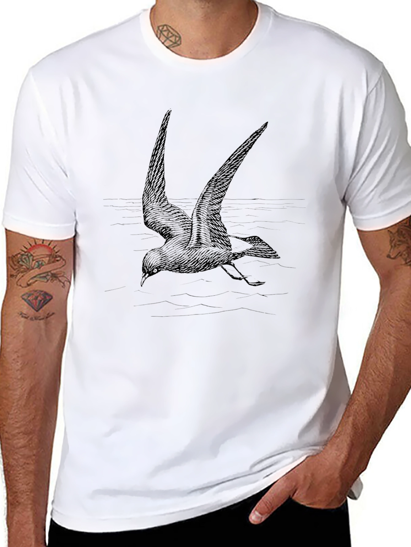 Black T-Shirt with Bird Graphic