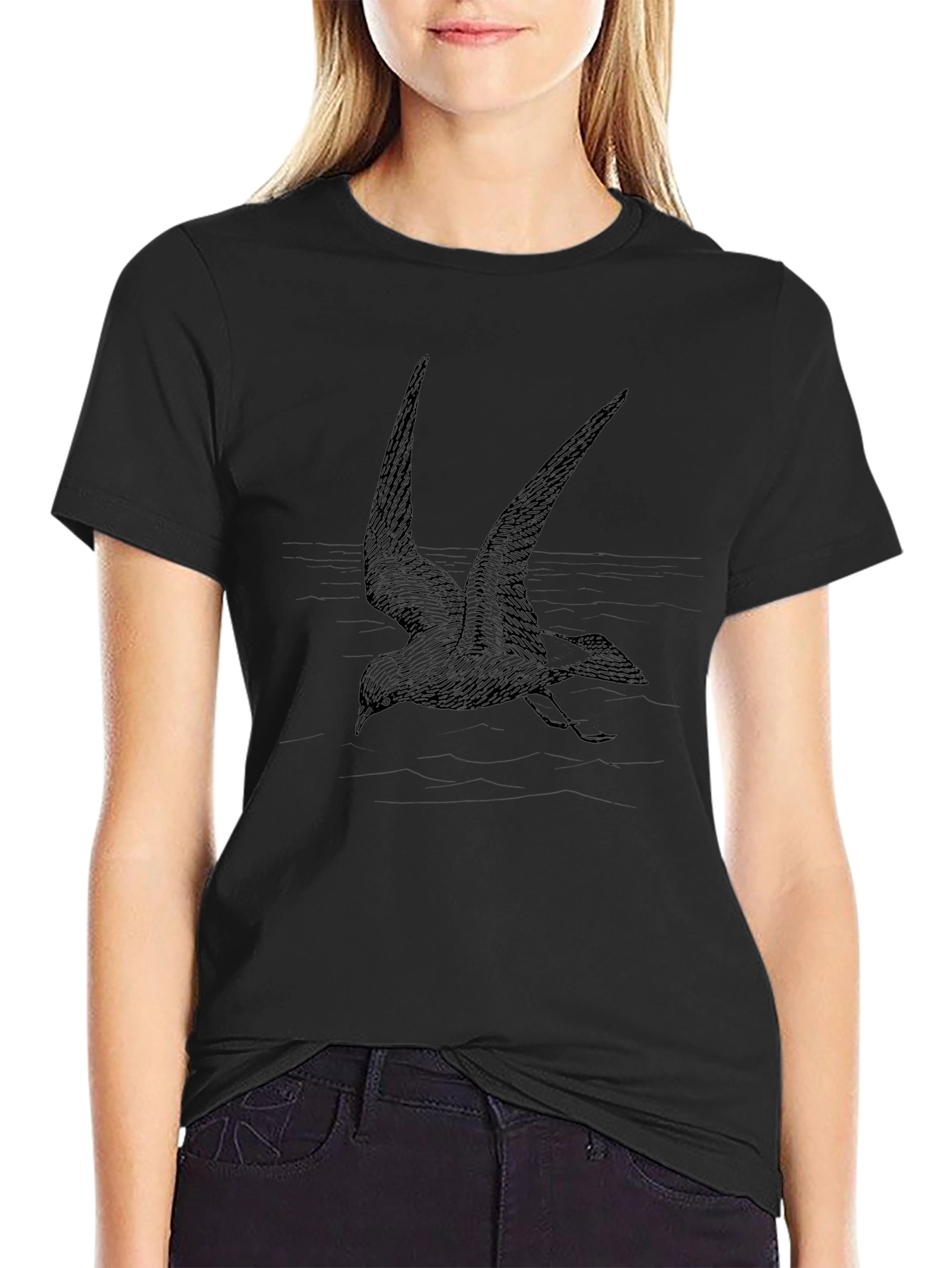 Black T-Shirt with Bird Graphic