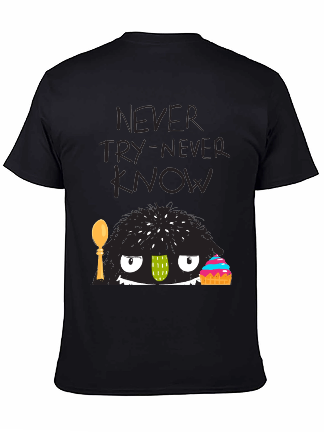Never Try-Never Know Monster Graphic Black Tee