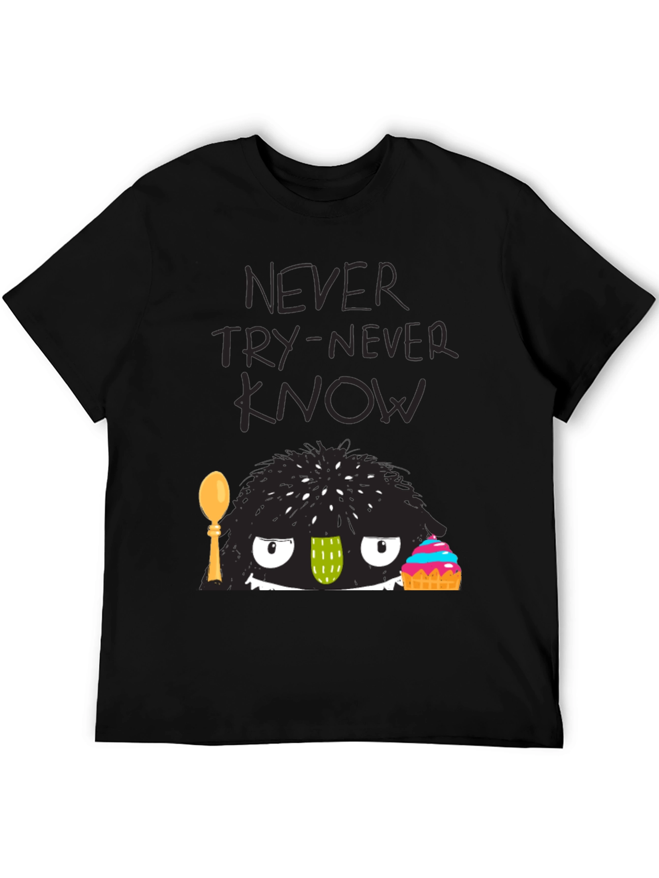 Never Try-Never Know Monster Graphic Black Tee