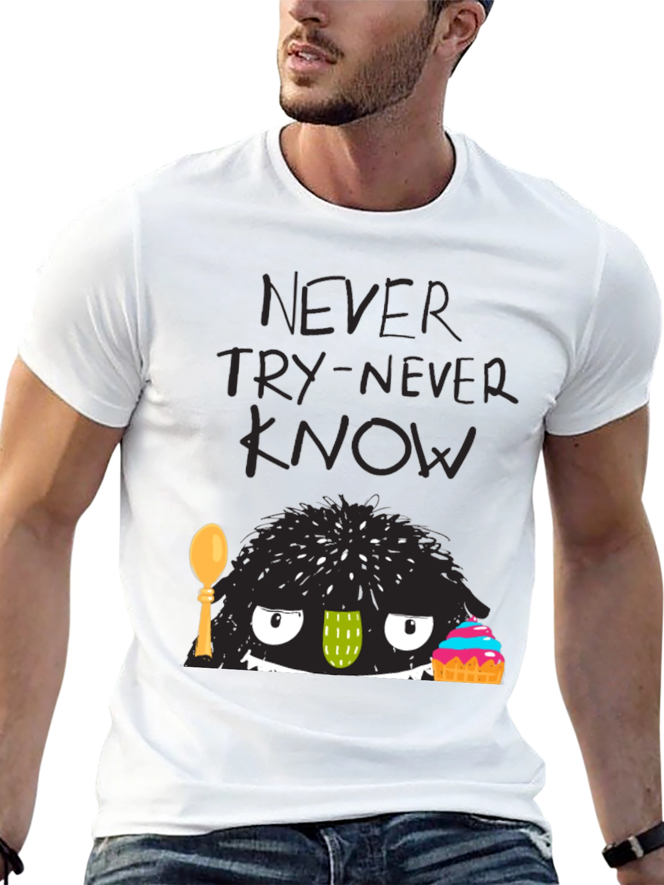 Never Try-Never Know Monster Graphic Black Tee